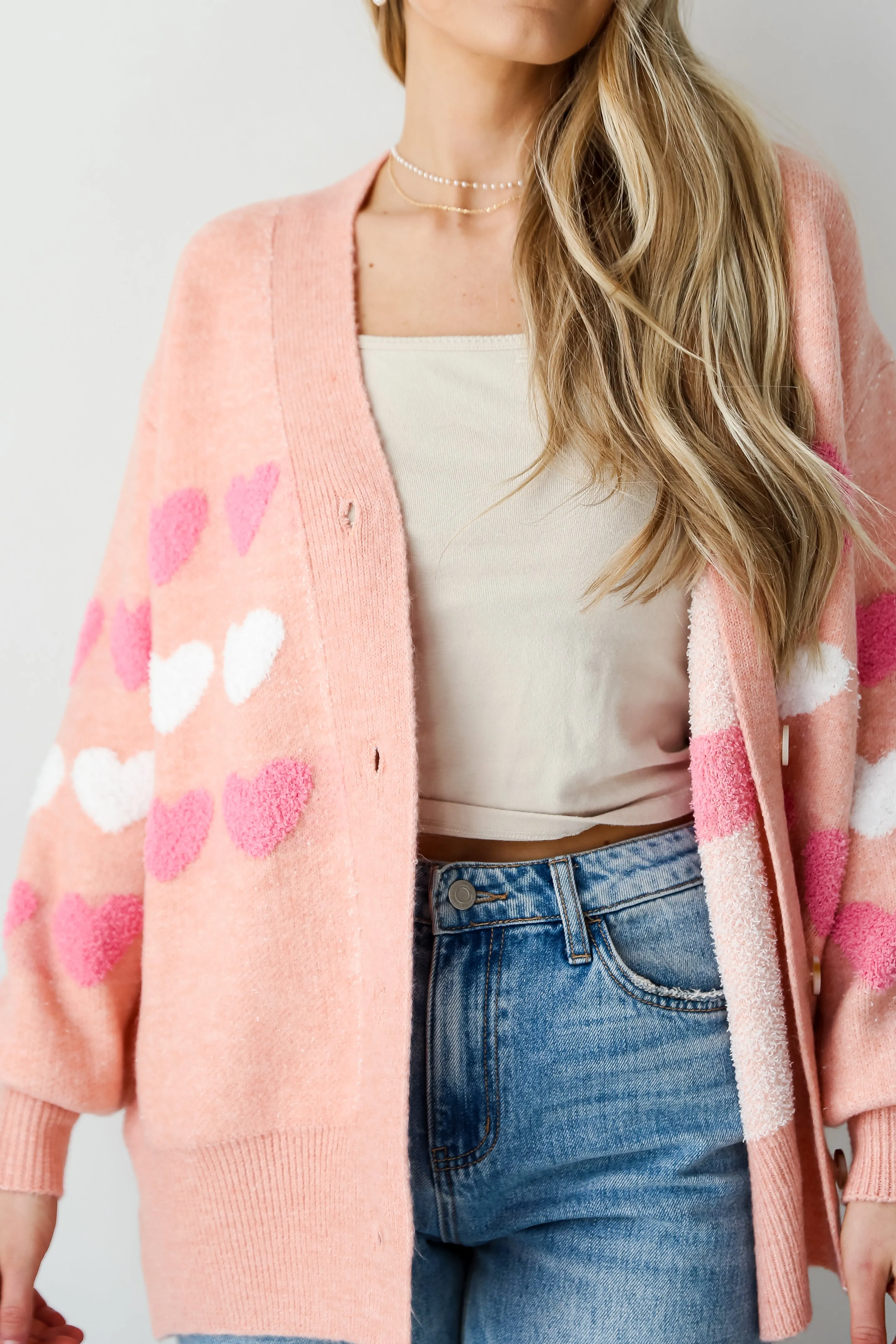 FINAL SALE - Love Without End Blush Heart Sweater Cardigan