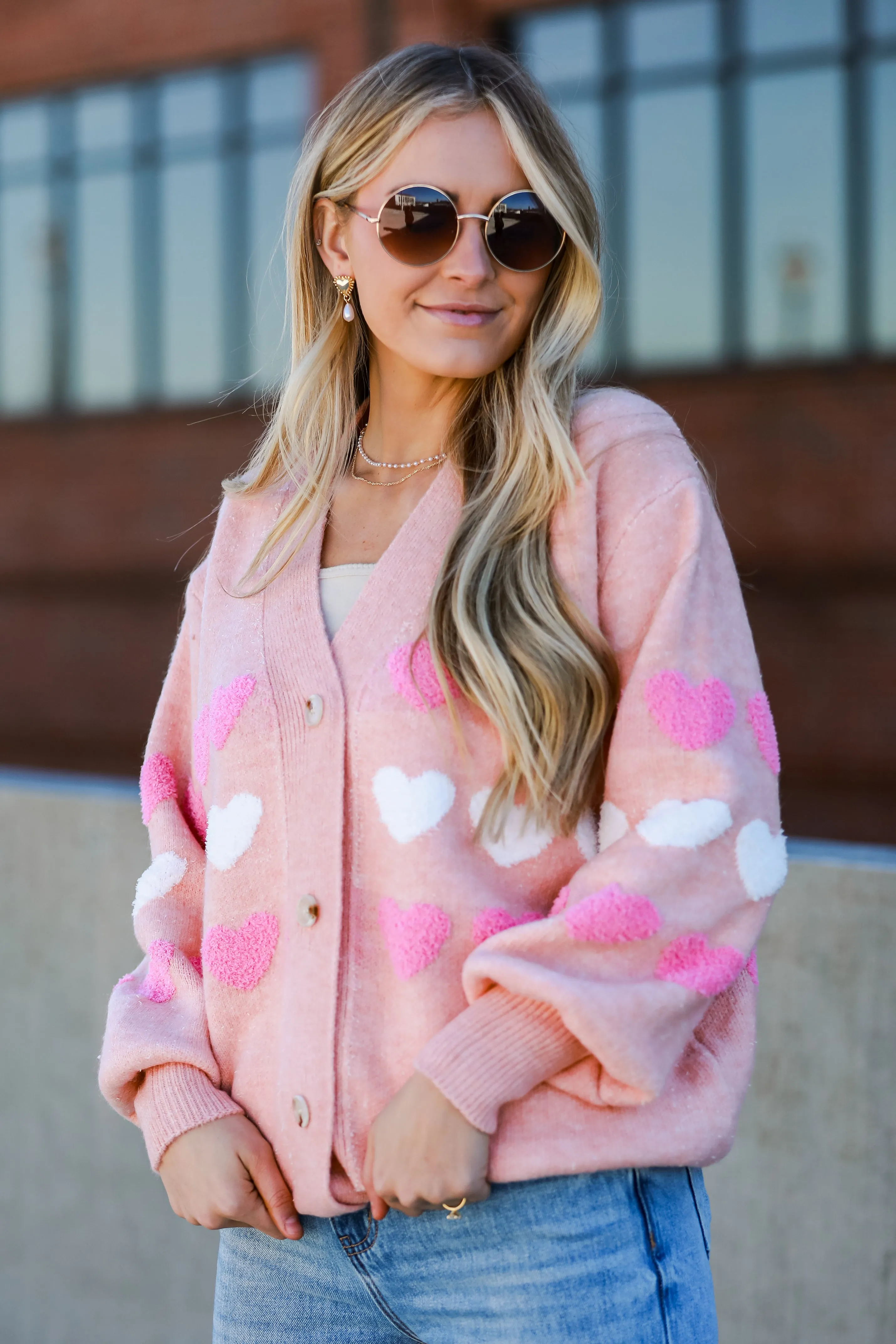 FINAL SALE - Love Without End Blush Heart Sweater Cardigan