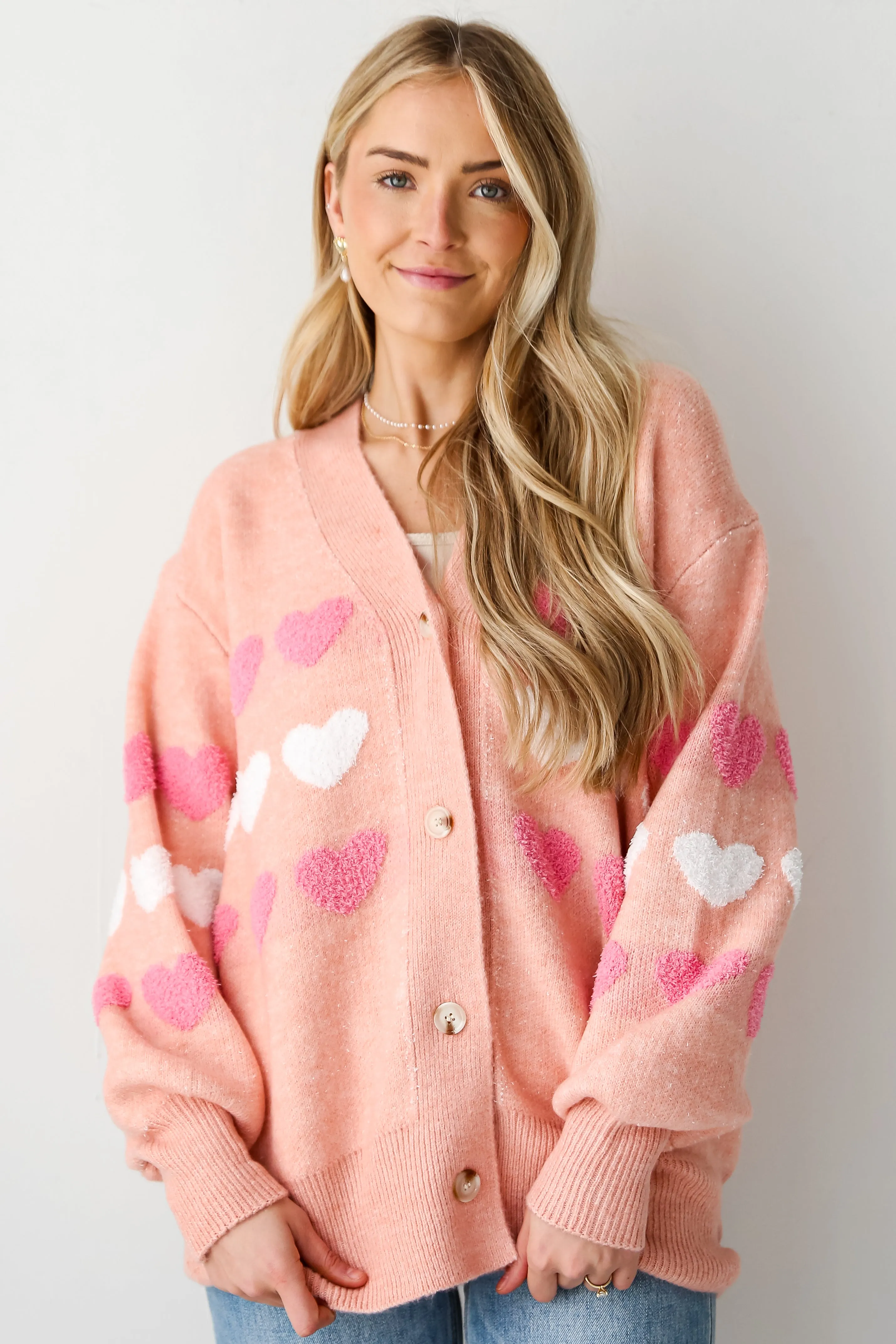 FINAL SALE - Love Without End Blush Heart Sweater Cardigan