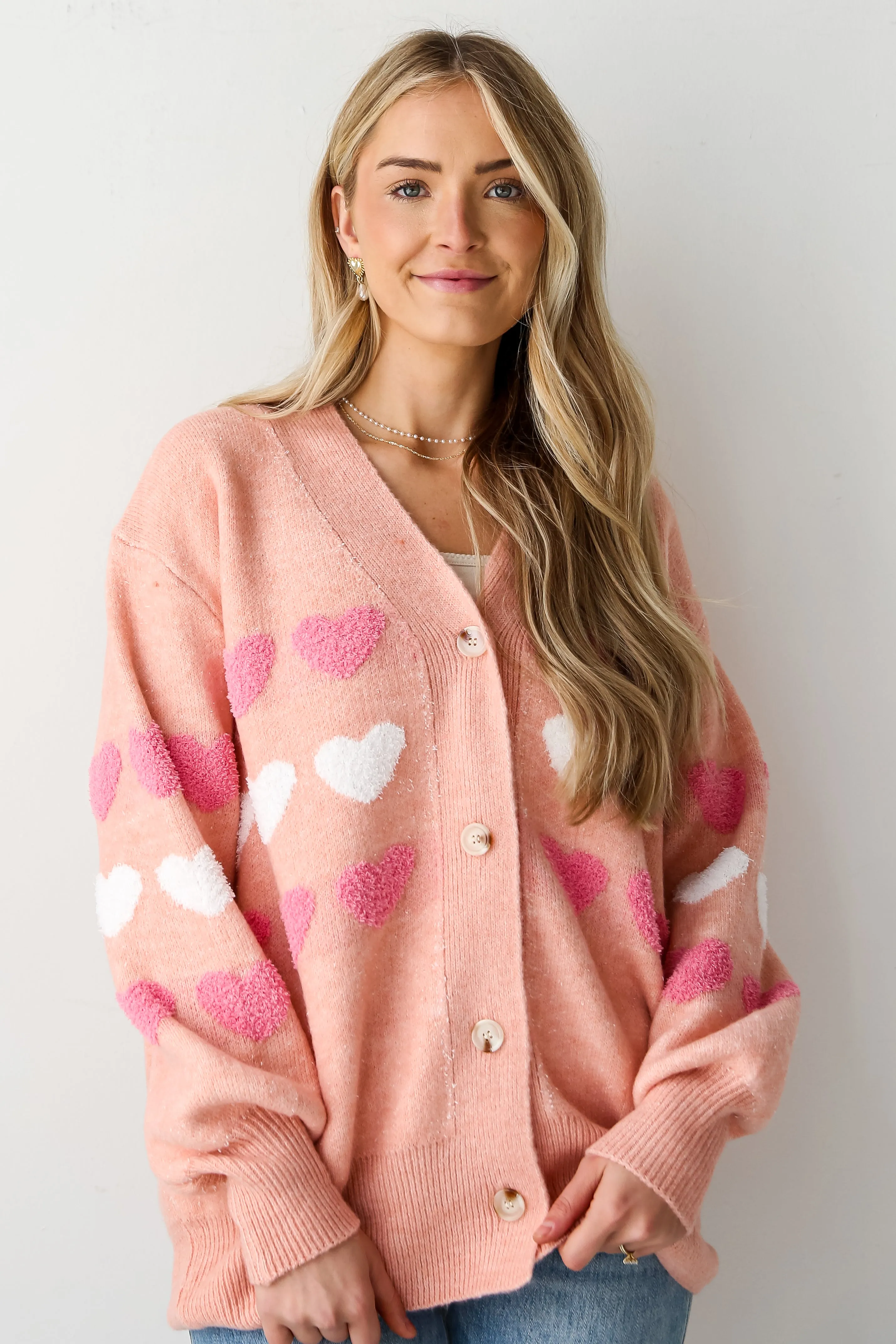 FINAL SALE - Love Without End Blush Heart Sweater Cardigan