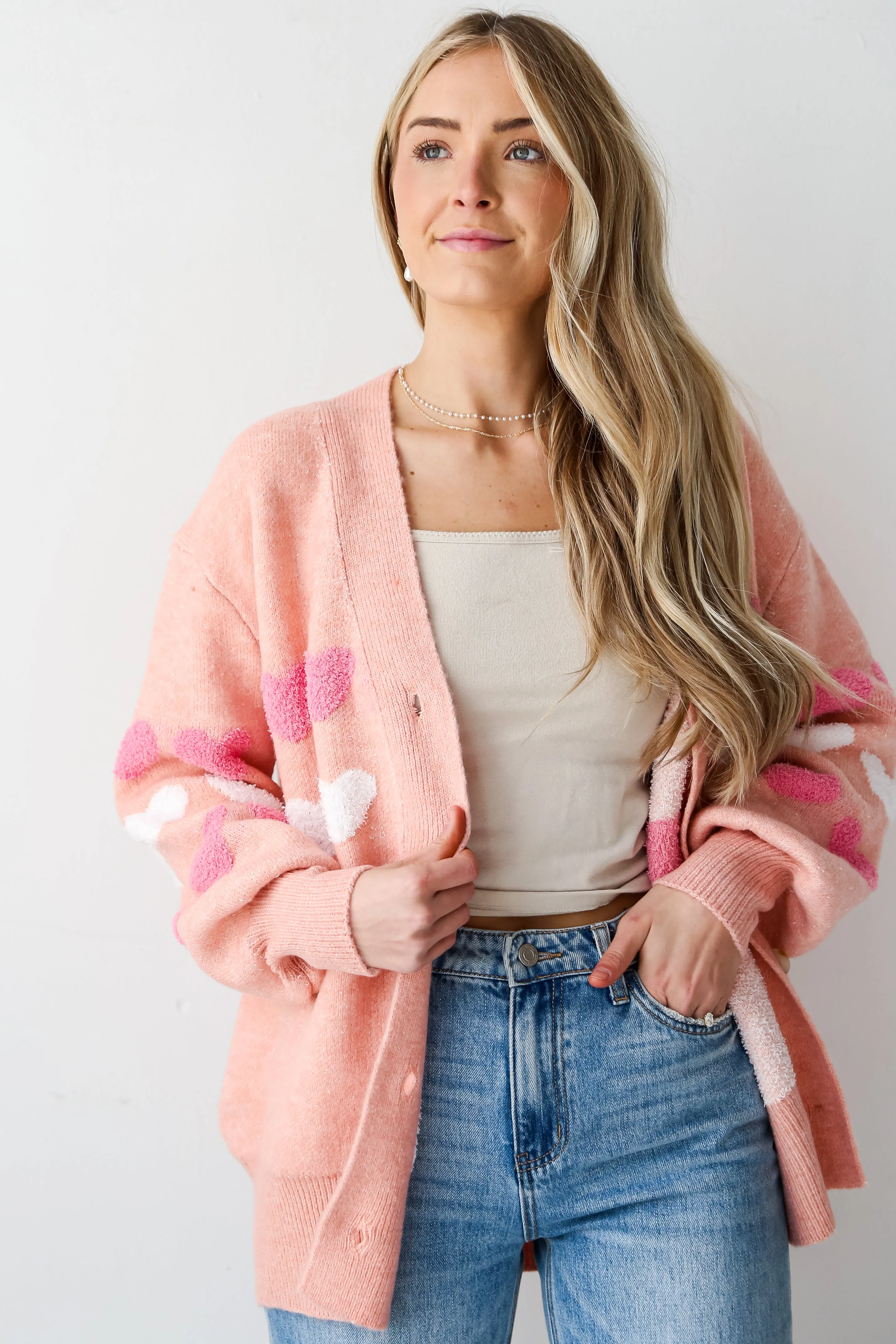 FINAL SALE - Love Without End Blush Heart Sweater Cardigan