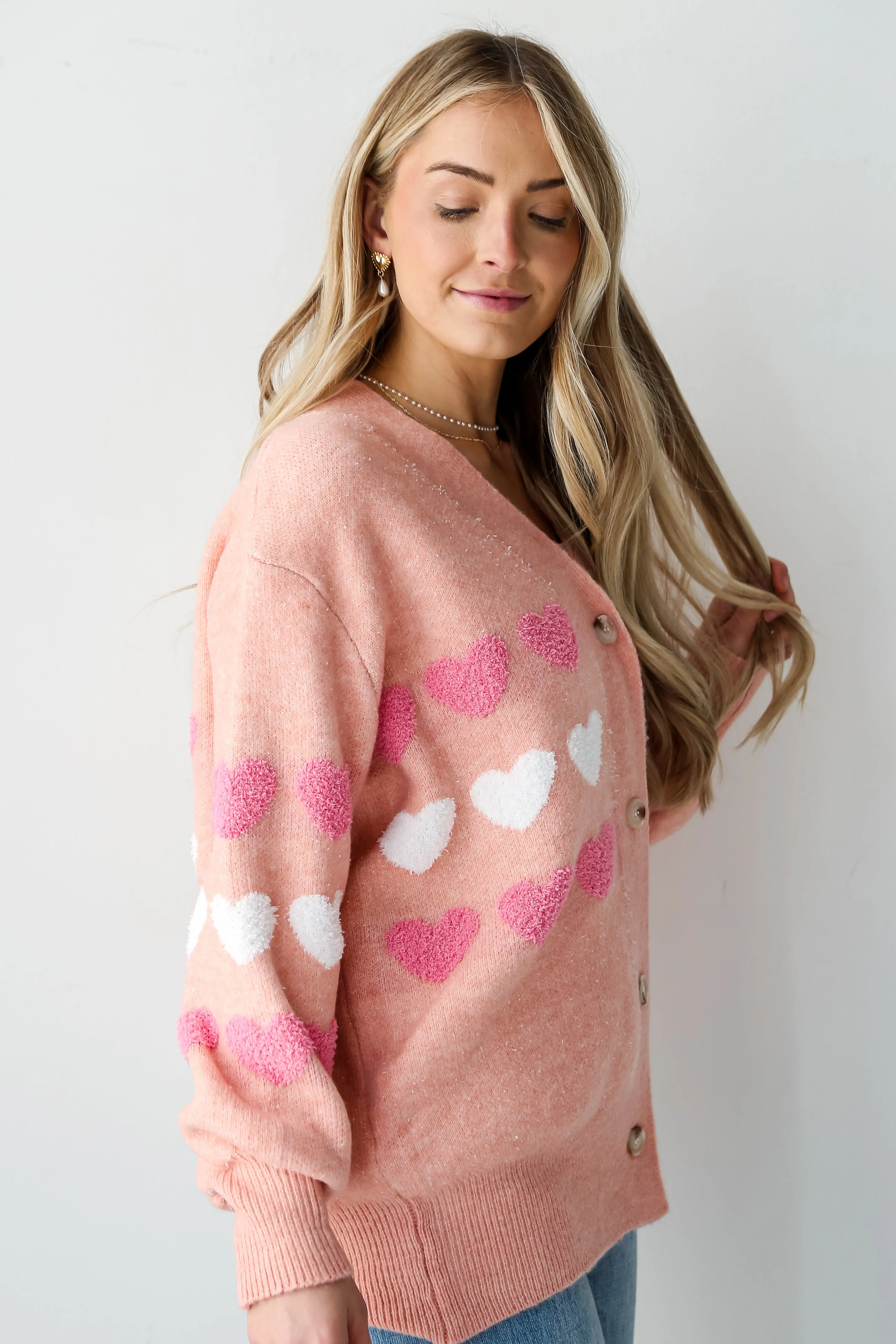 FINAL SALE - Love Without End Blush Heart Sweater Cardigan