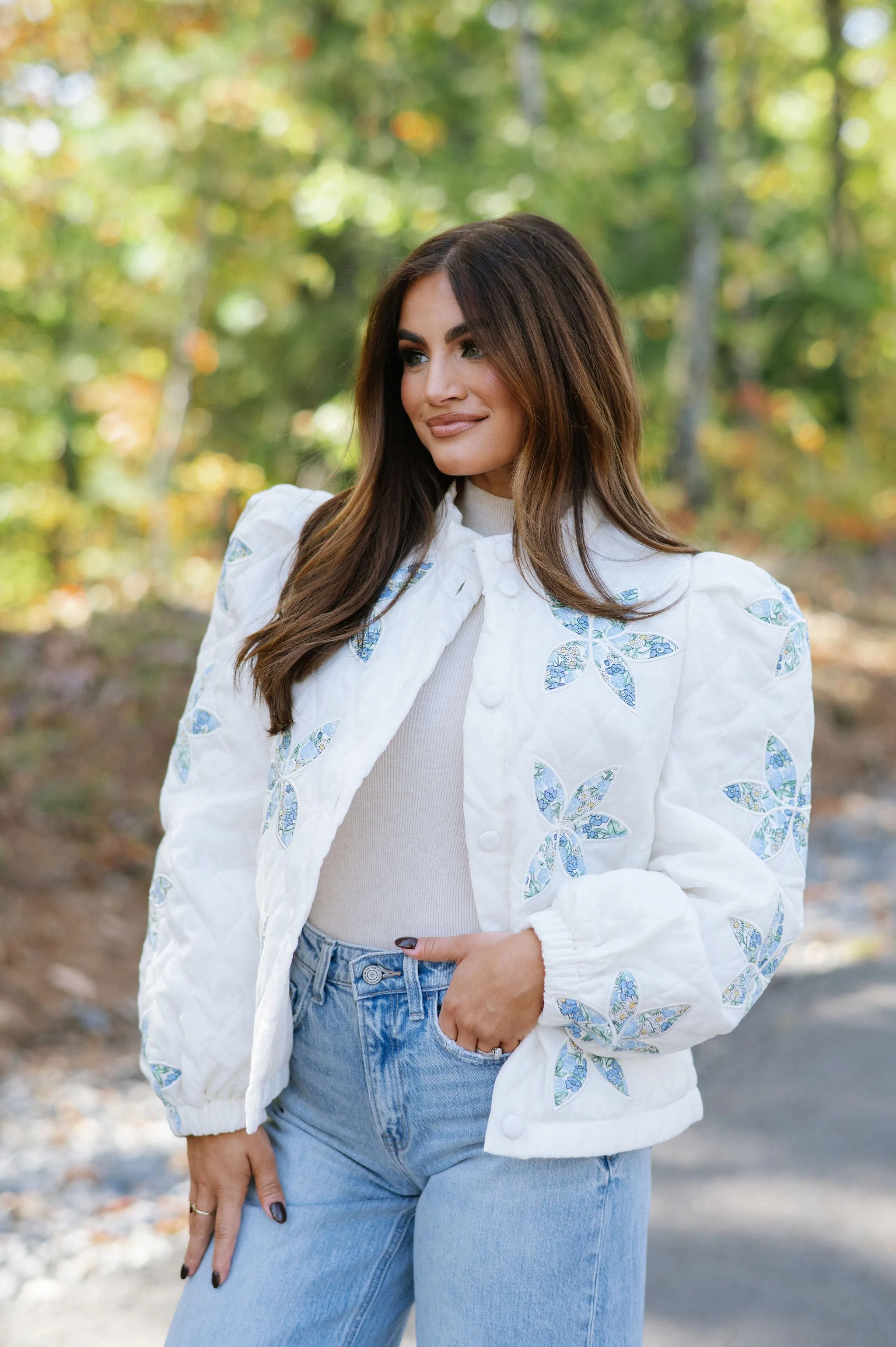 Floral Quilted Jacket-Vanilla