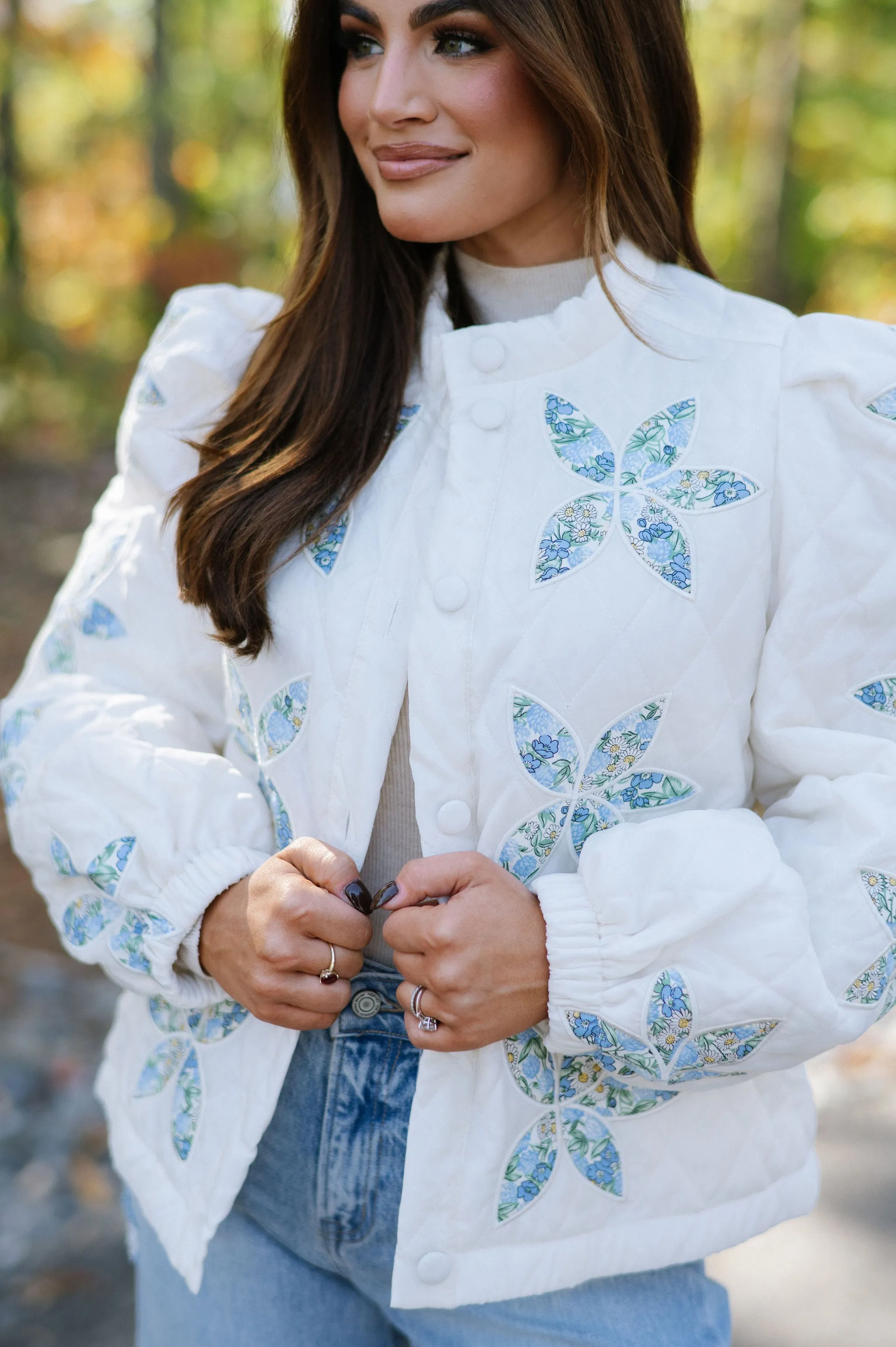 Floral Quilted Jacket-Vanilla