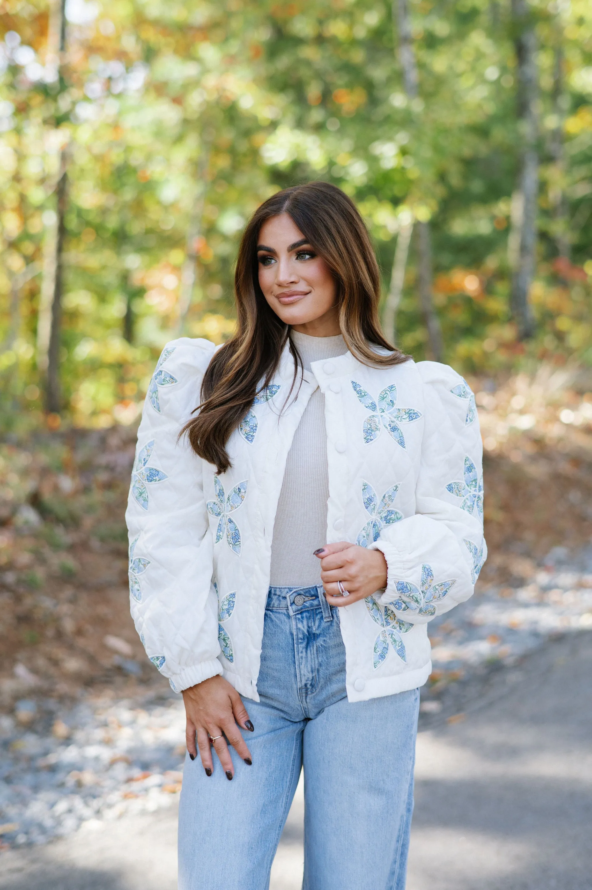 Floral Quilted Jacket-Vanilla