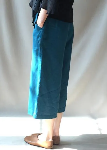 French Blue Trousers Plus Size Elastic Waist Pockets Tutorials Women Trousers