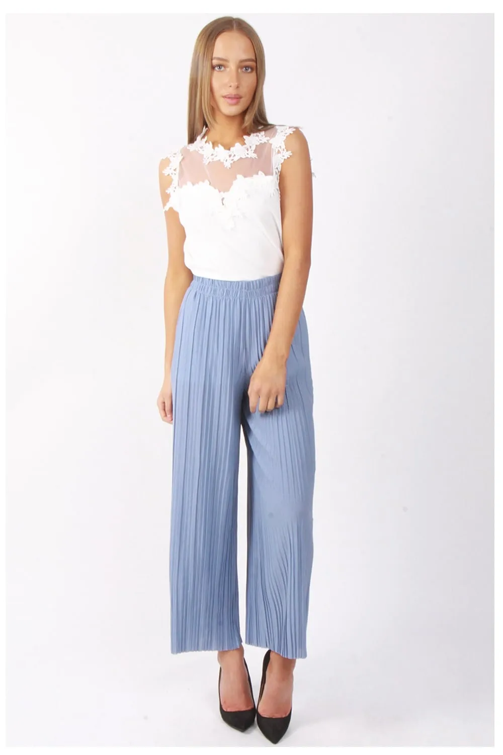 Full Length High Waist Pinstripe Pleated Culotte Trouser