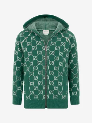 Gucci Boys Wool GG Hooded Zip Up Cardigan