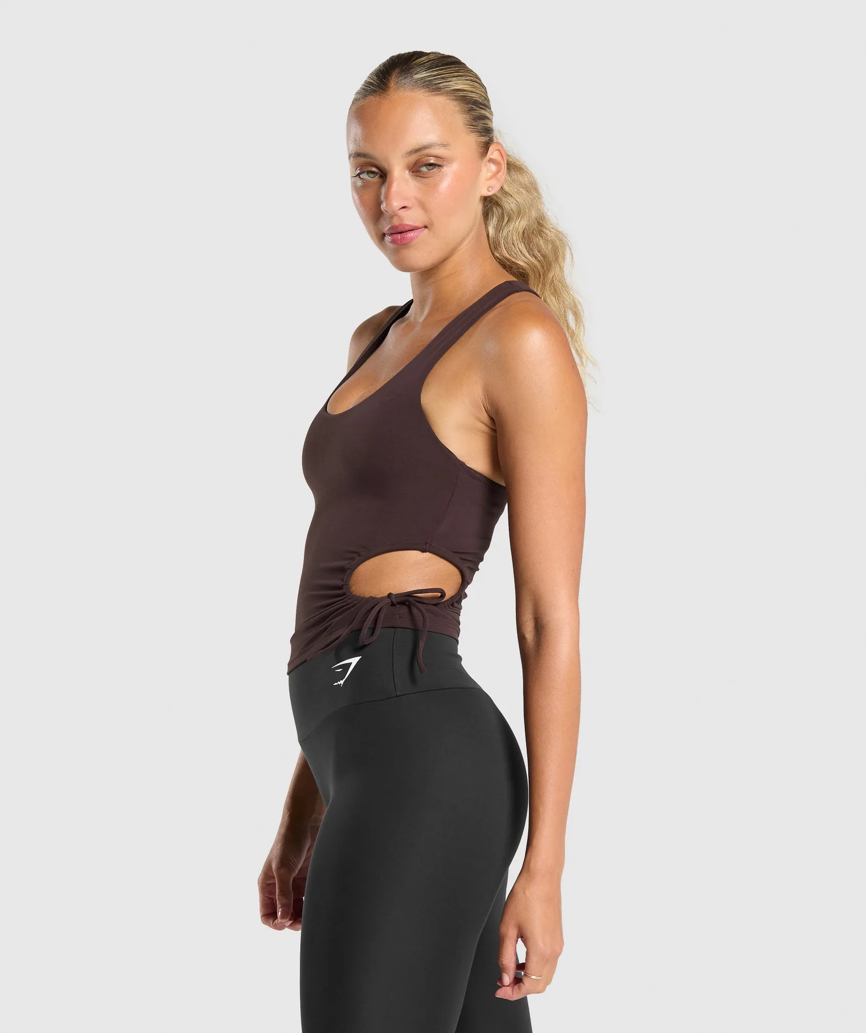 Gymshark Ruched Side Tank With Shelf - Heritage Brown