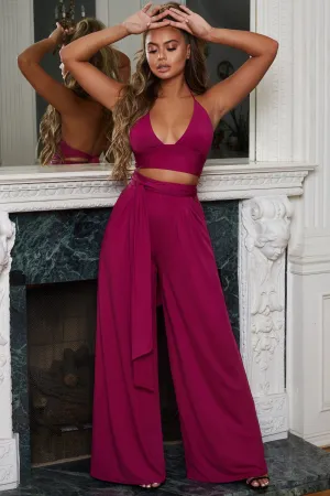 Hang Loose Petite Wide Leg Trousers in Magenta Pink