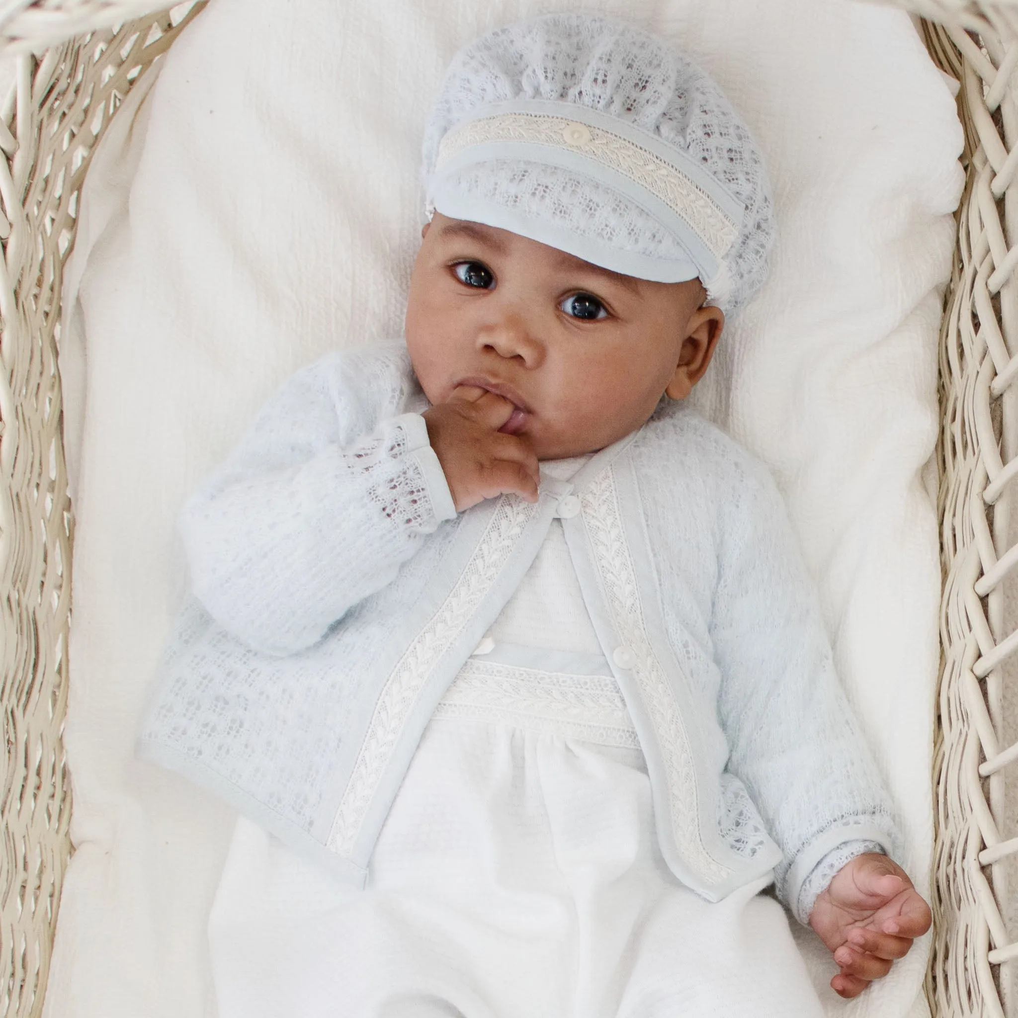 Harrison Blue Knit Christening Sweater