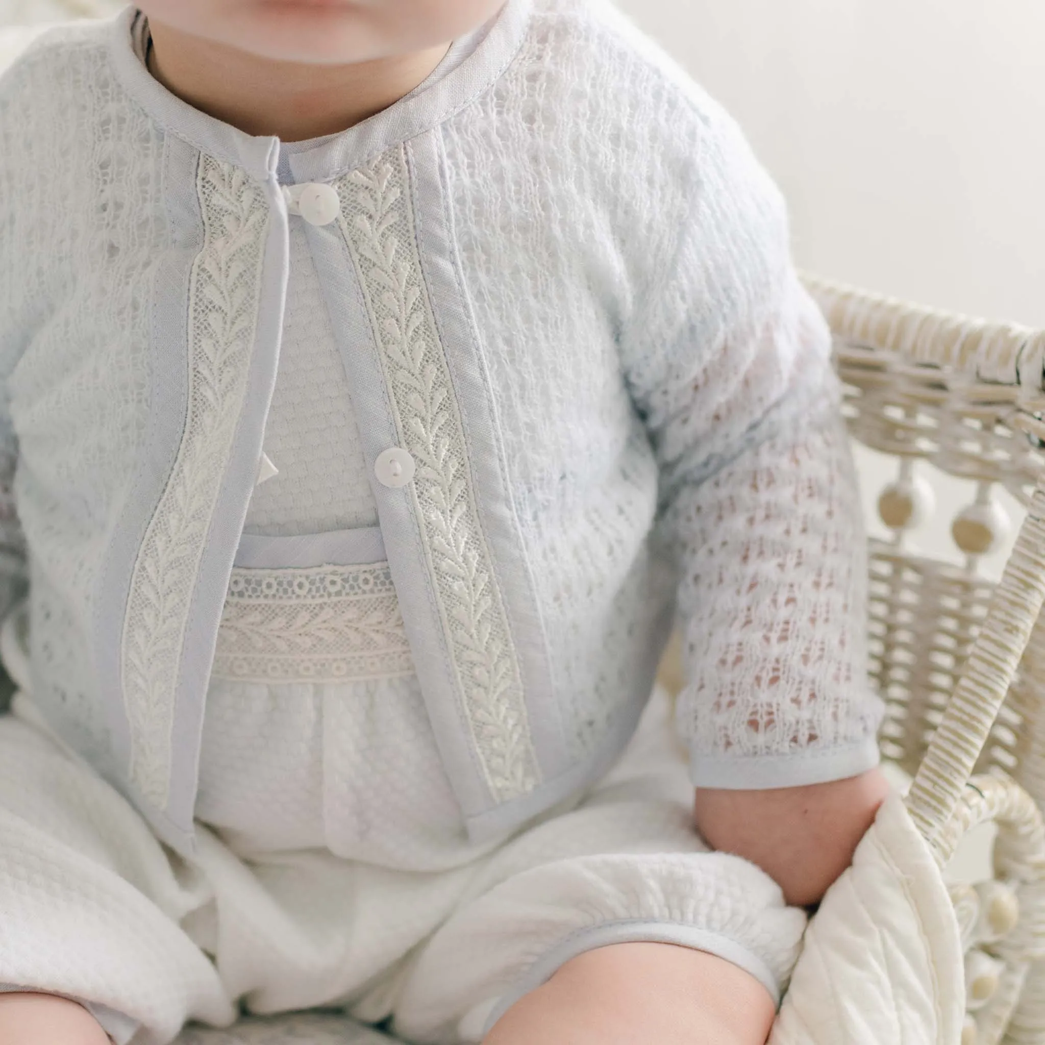 Harrison Blue Knit Christening Sweater