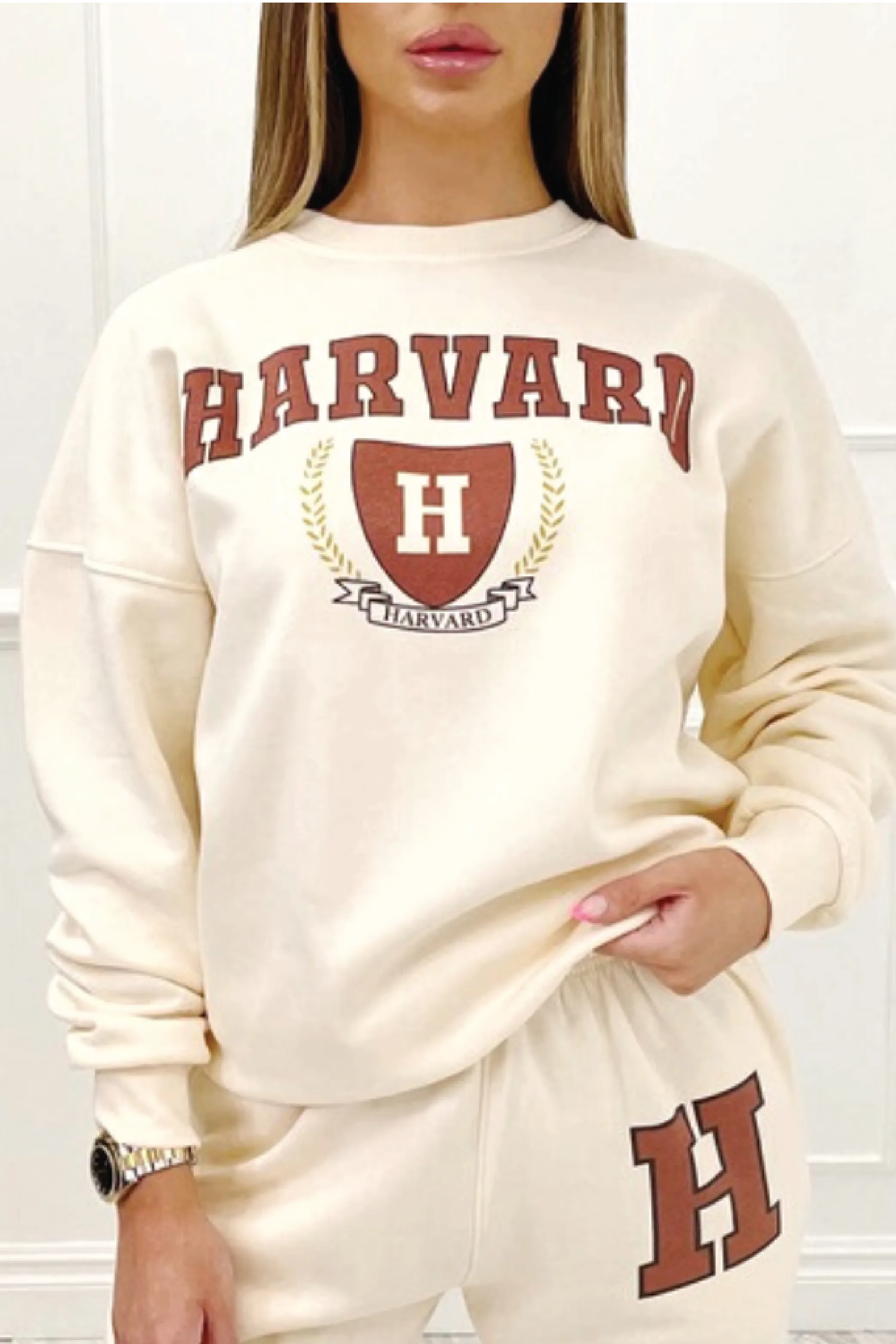 Harvard printed ecru sweater