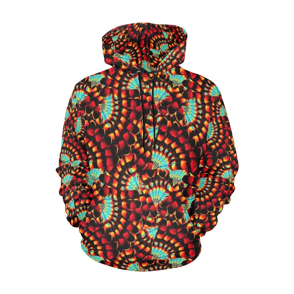 Hawk Feathers Fire and Turquoise Hoodie for Men (USA Size)