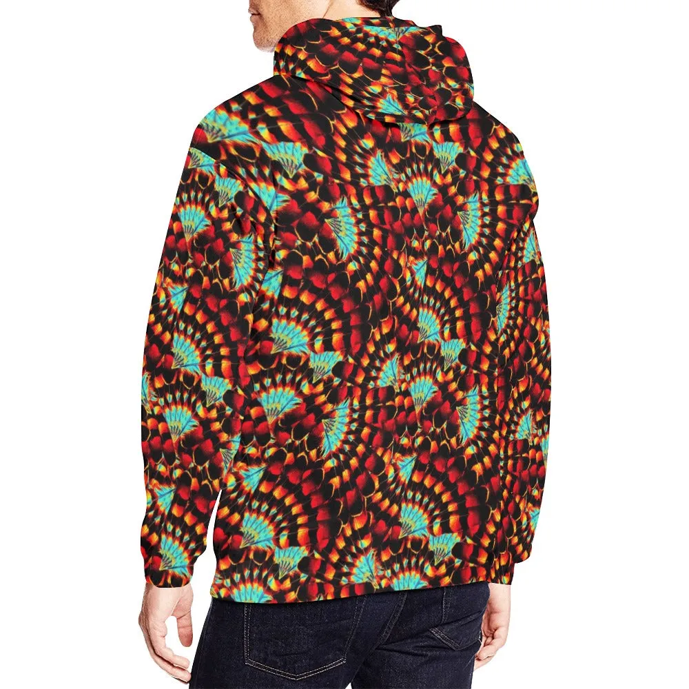 Hawk Feathers Fire and Turquoise Hoodie for Men (USA Size)