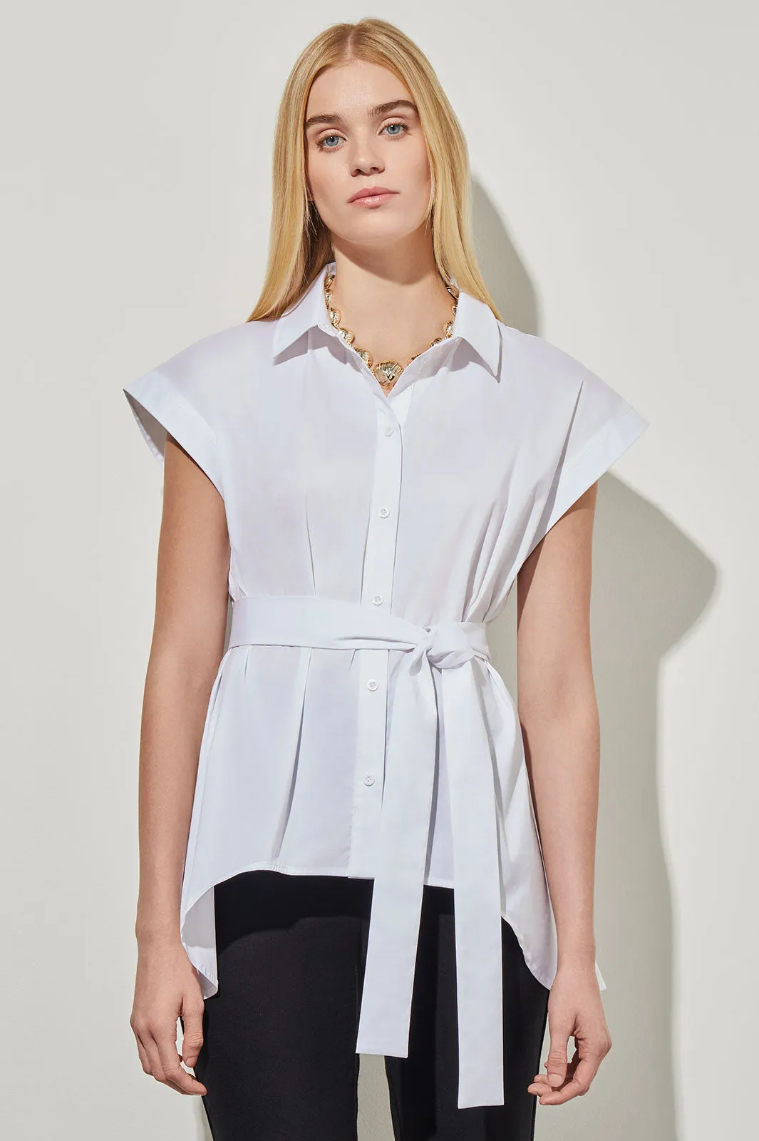 High-Low Shirt - Tie-Waist Stretch Cotton