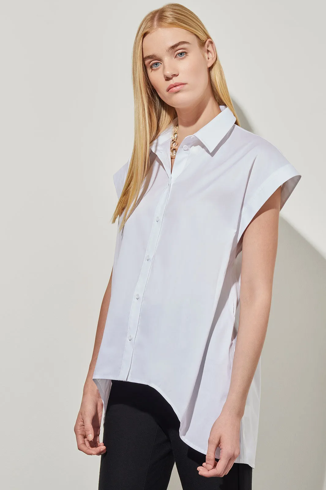 High-Low Shirt - Tie-Waist Stretch Cotton