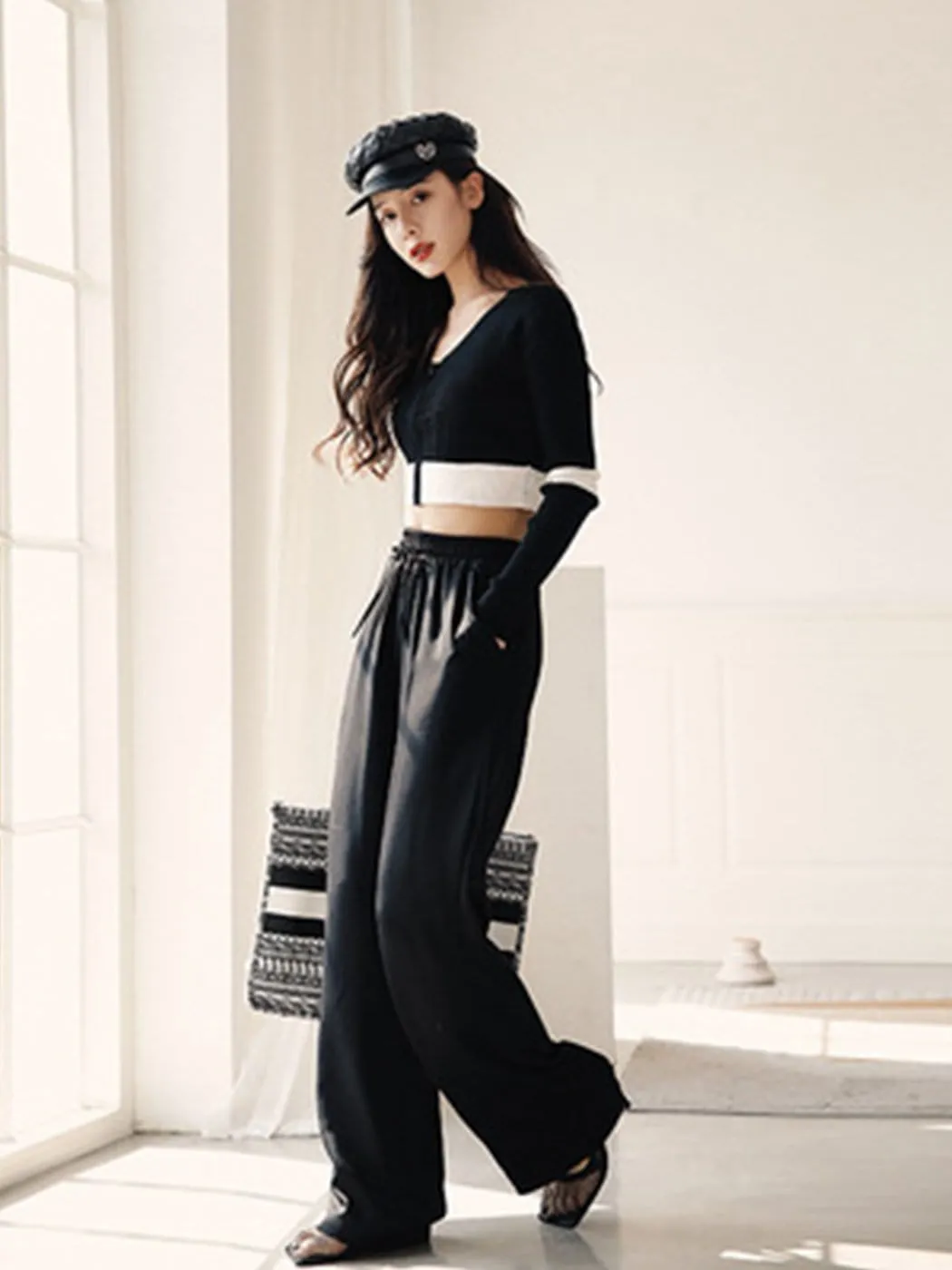 High Waist Casual Wide Leg Drape Pants