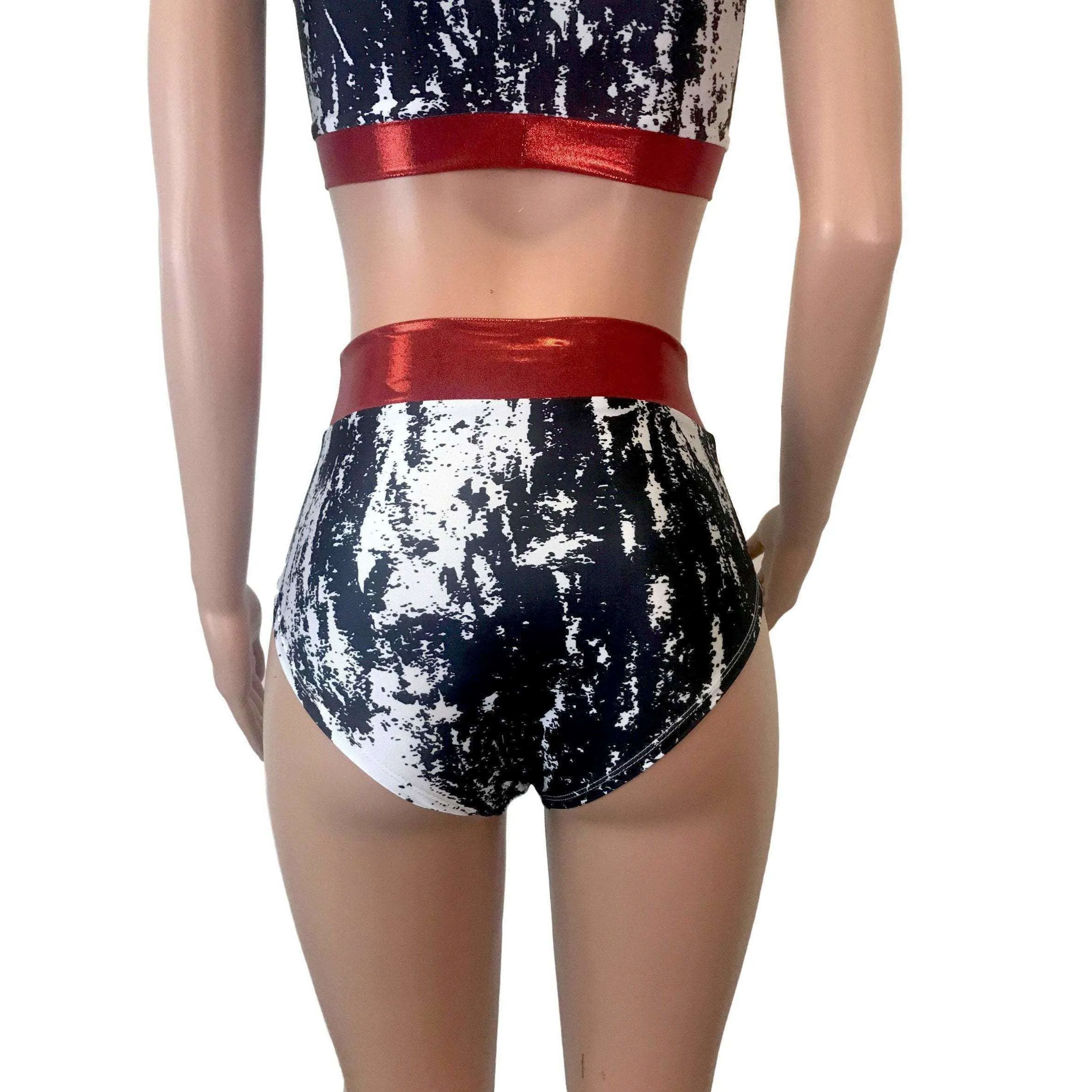 High Waist Hot Pants - Black & White w/ Red Mystique