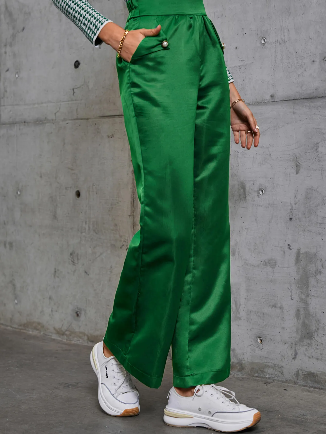 High Waist Satin Flare Pants with Pockets