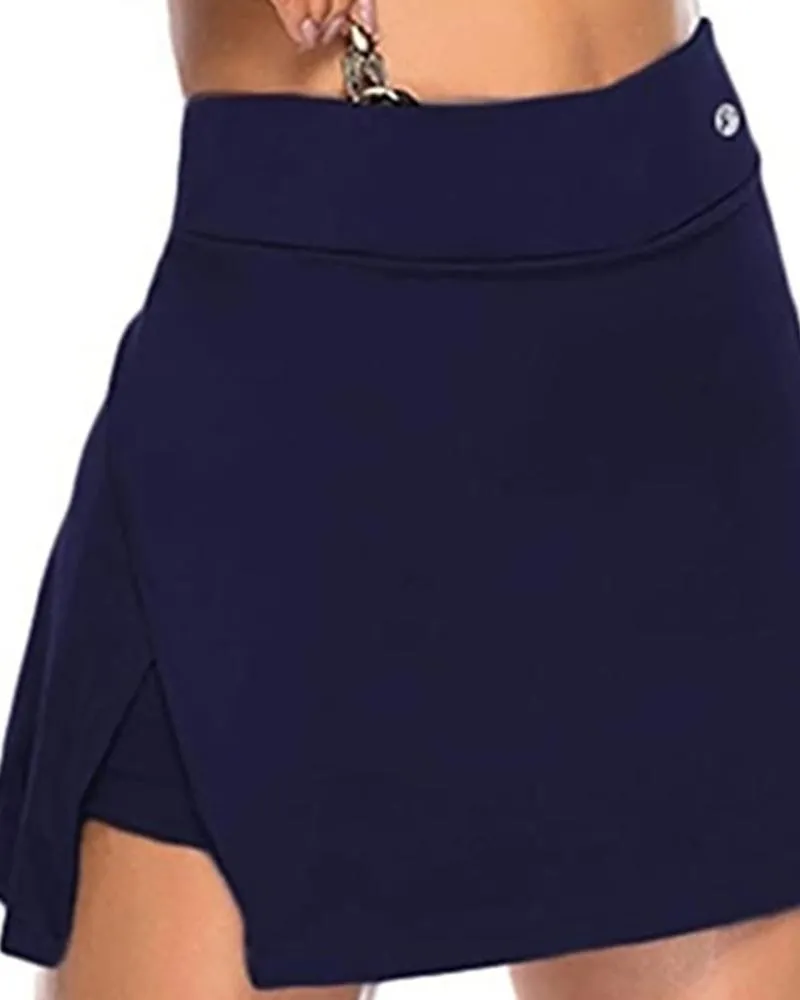 High Waist Slit Hem Sporty Skort