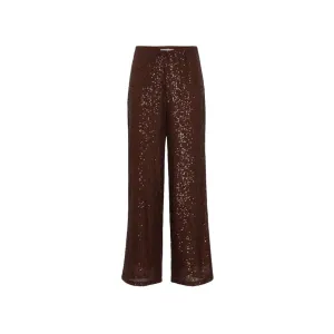 ICHI Fauci Wide Leg Sequin Trousers Coffee Bean