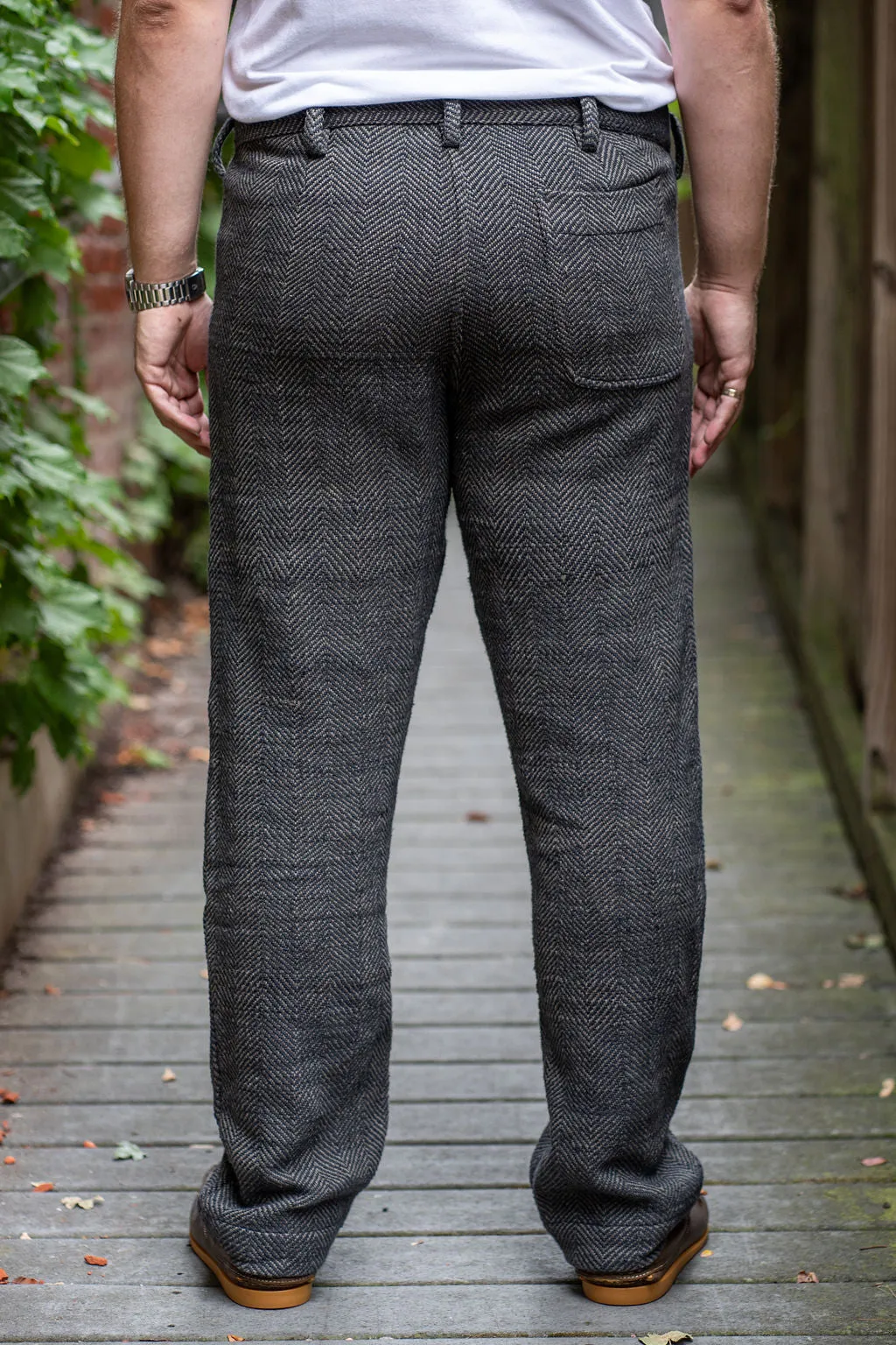 Indi   Ash Issac Pant - Iron/Charcoal Handspun Herringbone