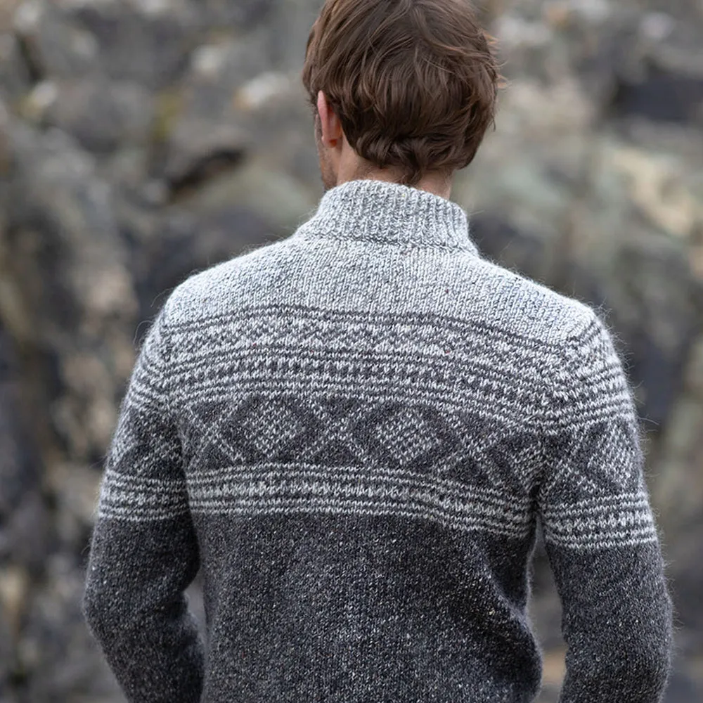 Jacquard Pattern Zip Neck Sweater