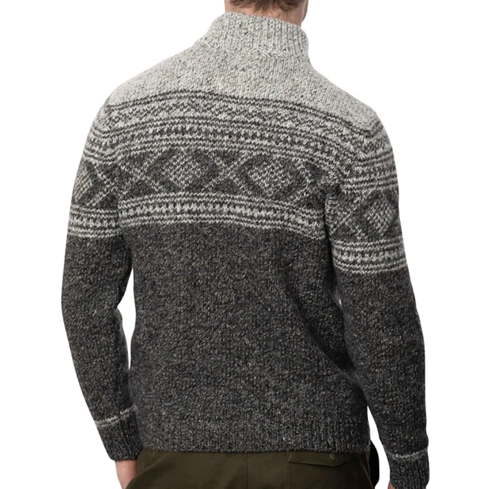 Jacquard Pattern Zip Neck Sweater