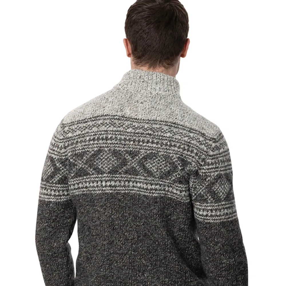 Jacquard Pattern Zip Neck Sweater