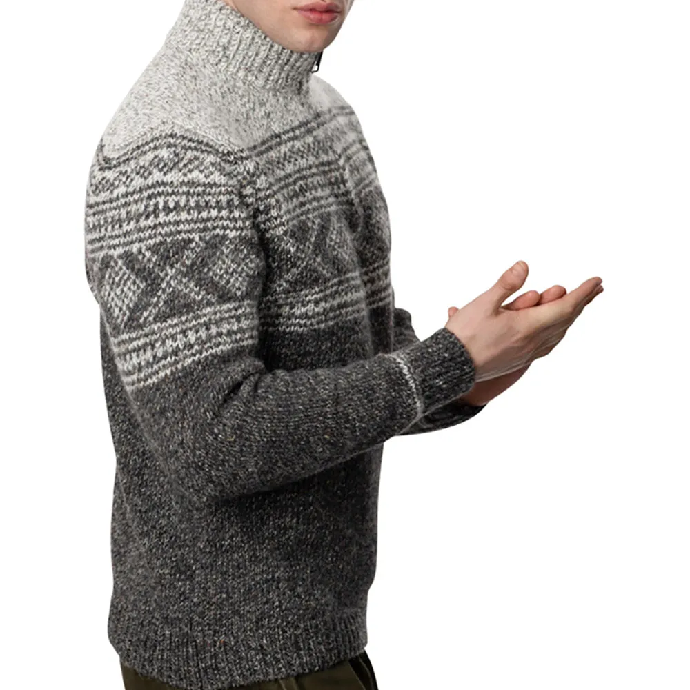 Jacquard Pattern Zip Neck Sweater