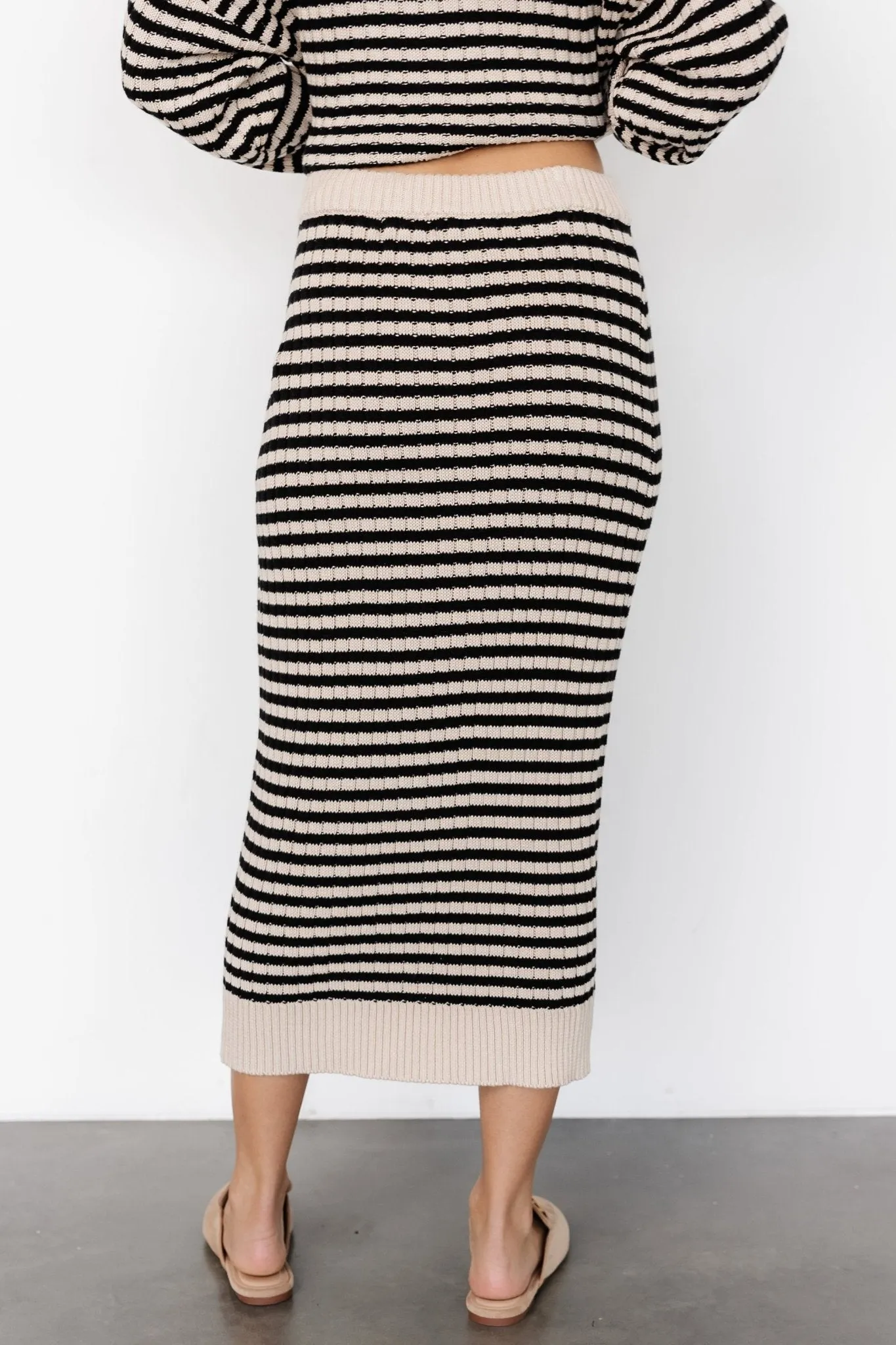 Justina Striped Knit Skirt | Black   Cream