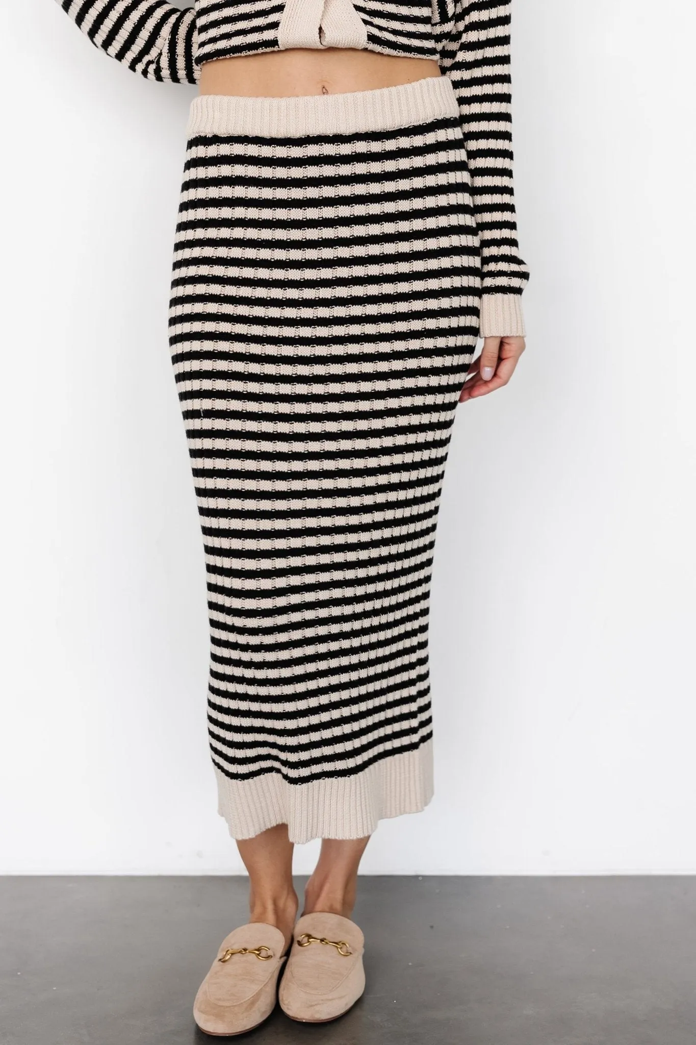 Justina Striped Knit Skirt | Black   Cream