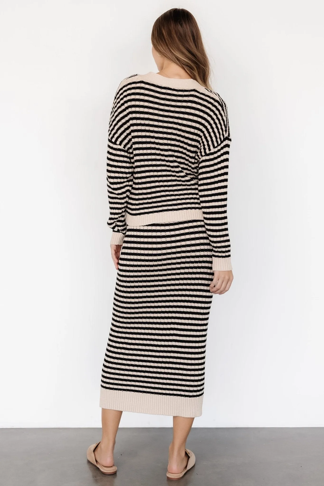 Justina Striped Knit Skirt | Black   Cream