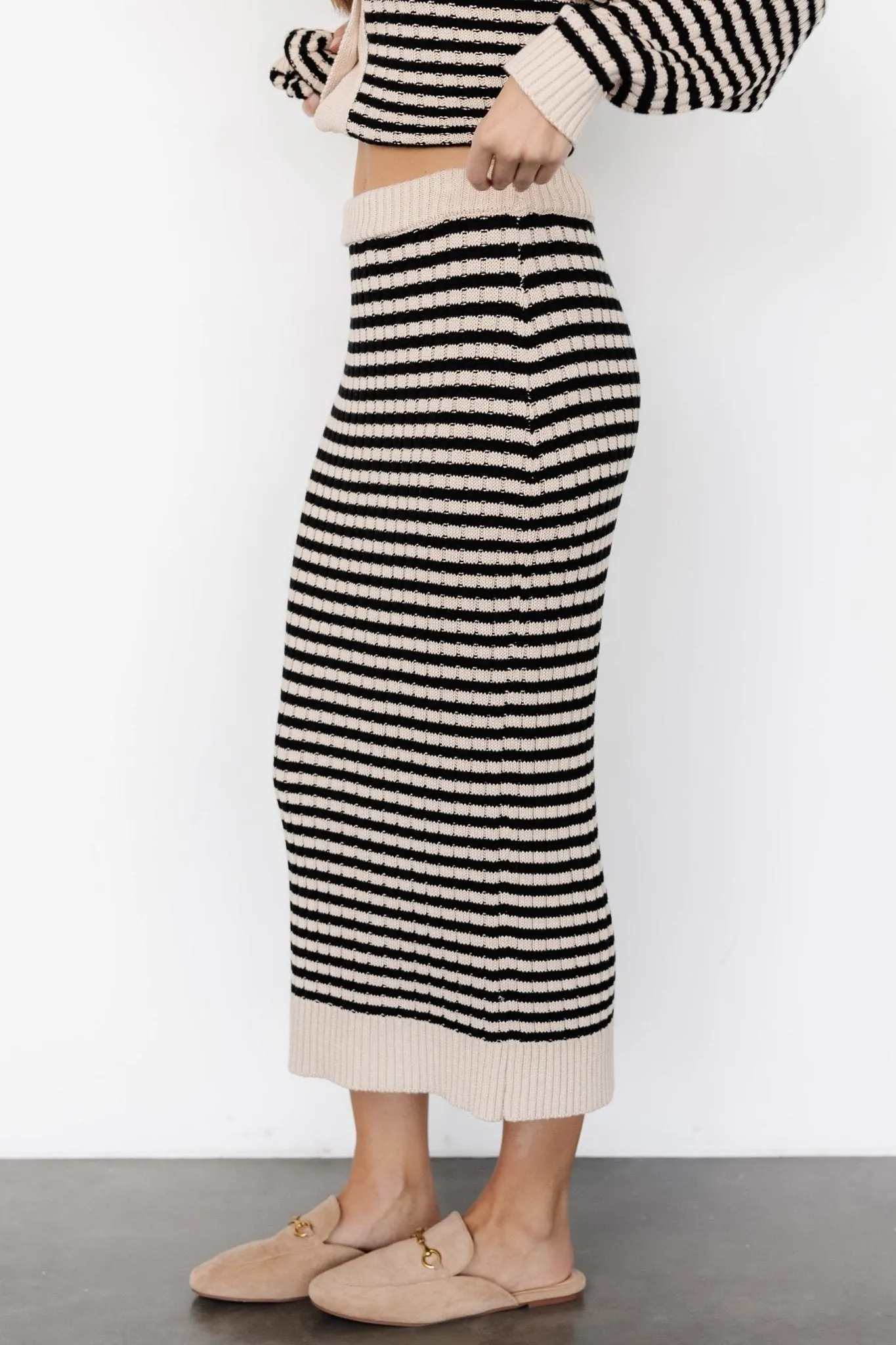 Justina Striped Knit Skirt | Black   Cream