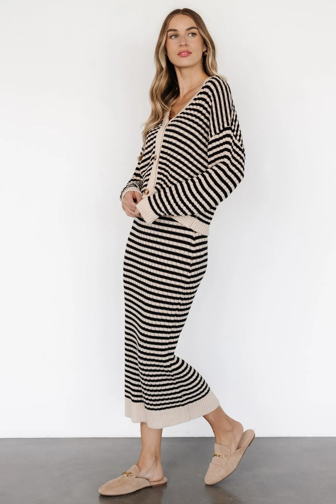 Justina Striped Knit Skirt | Black   Cream