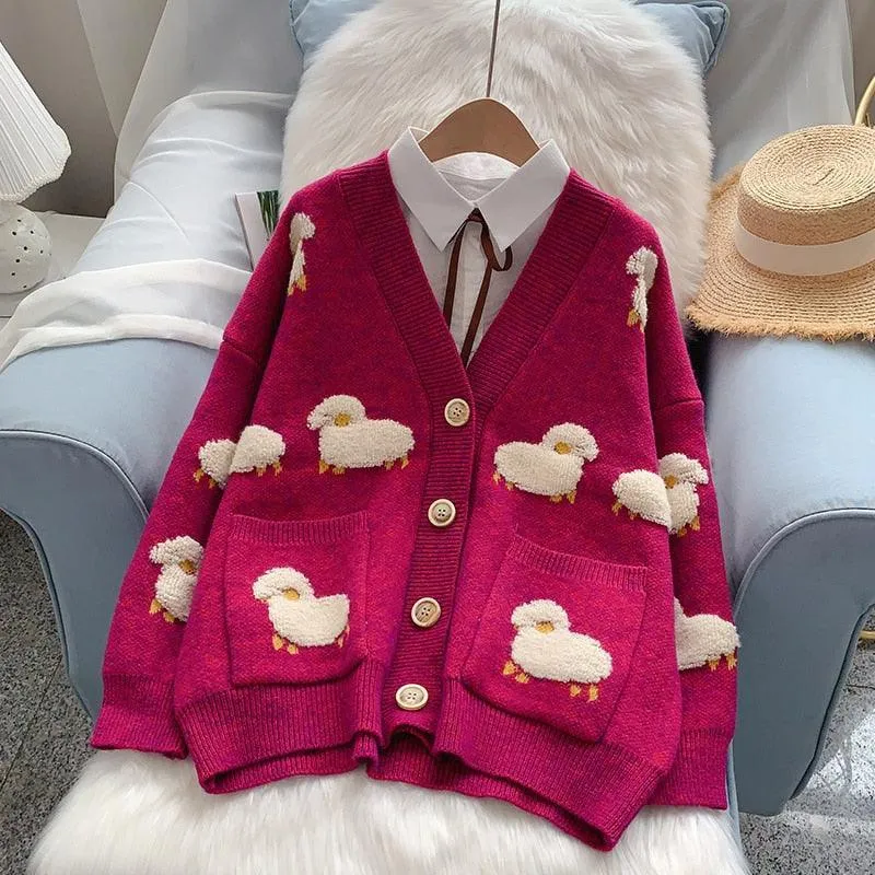 Kawaii Knitwear Sheep Cardigan Sweater - Baaa-dorable and Cozy! 🐑👚