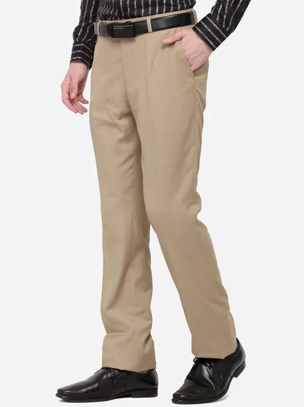 Khaki Solid Classic Fit Formal Trouser | JadeBlue