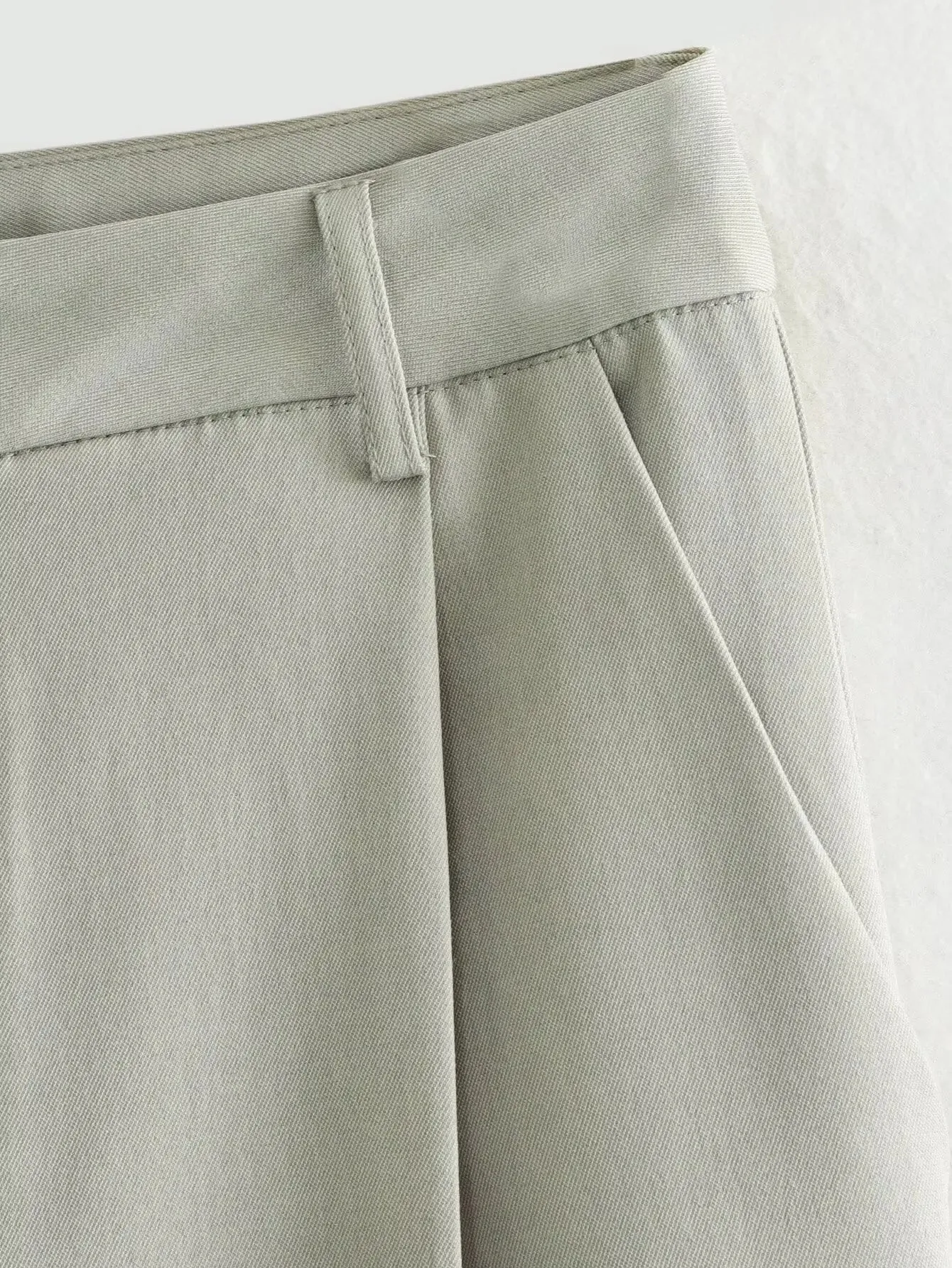 Khaki Tailored Wide-Leg Utility Trousers