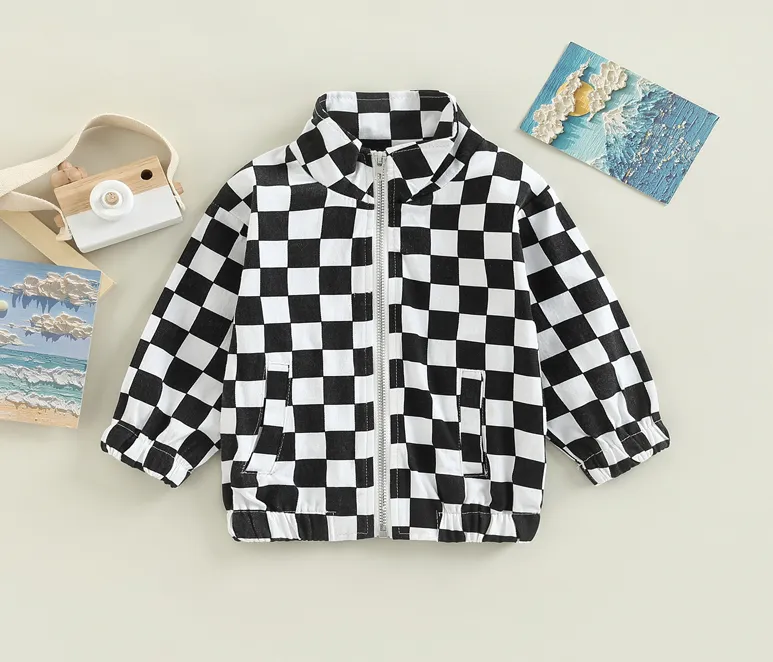 Kids Black & White Retro Check Block Jacket