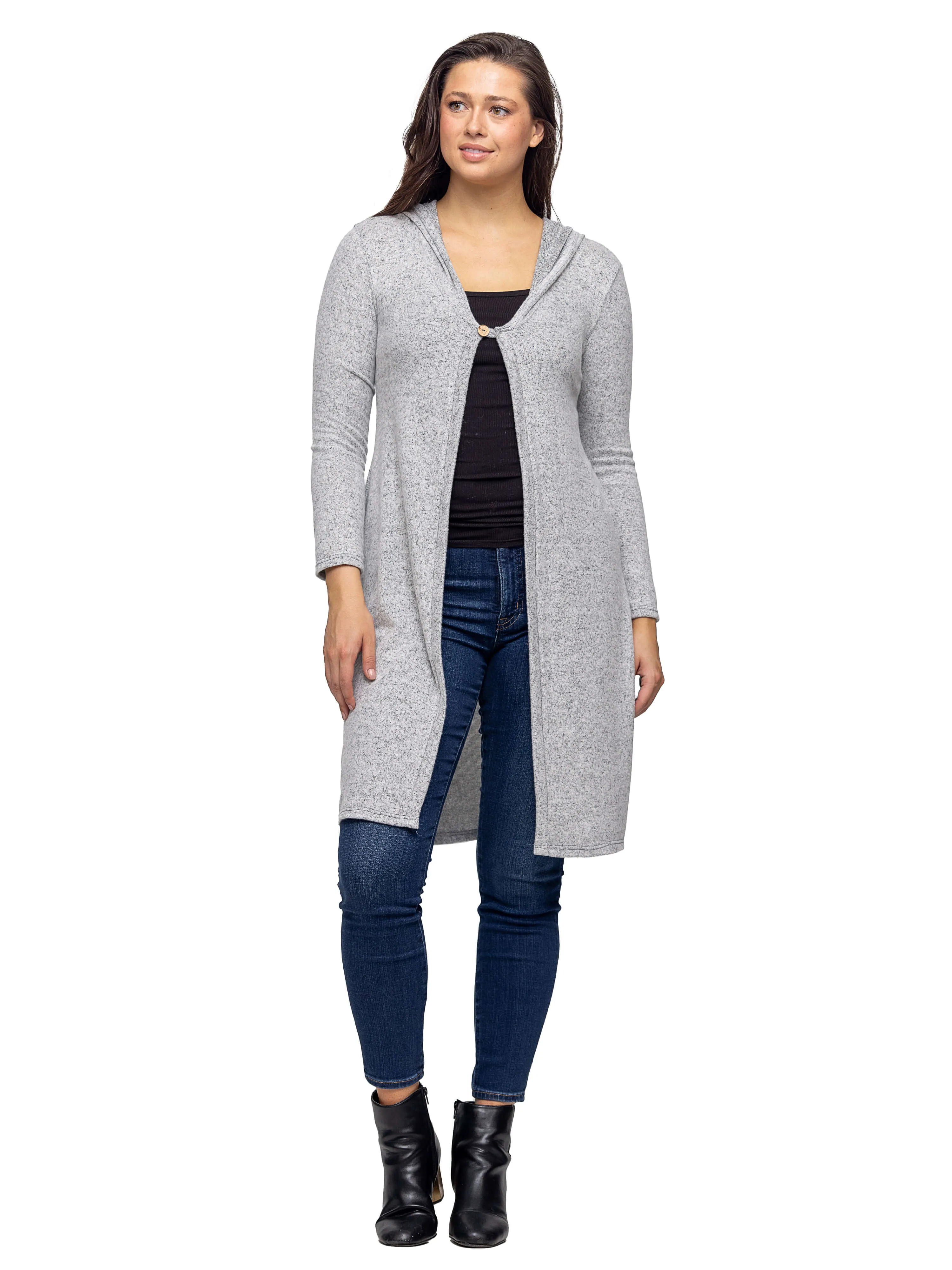 Knee Length Long Sleeve Hooded Womens Cardigan Shrug