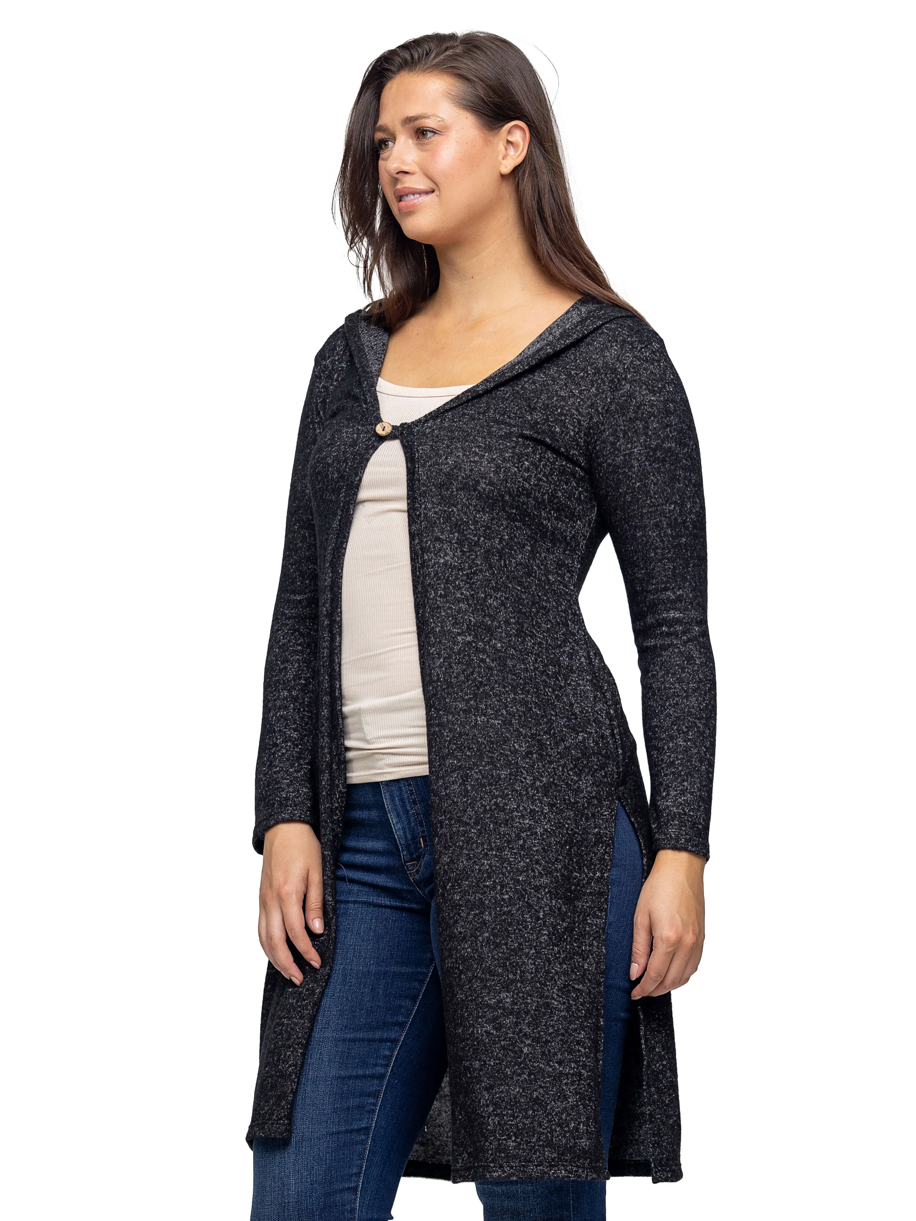 Knee Length Long Sleeve Hooded Womens Cardigan Shrug