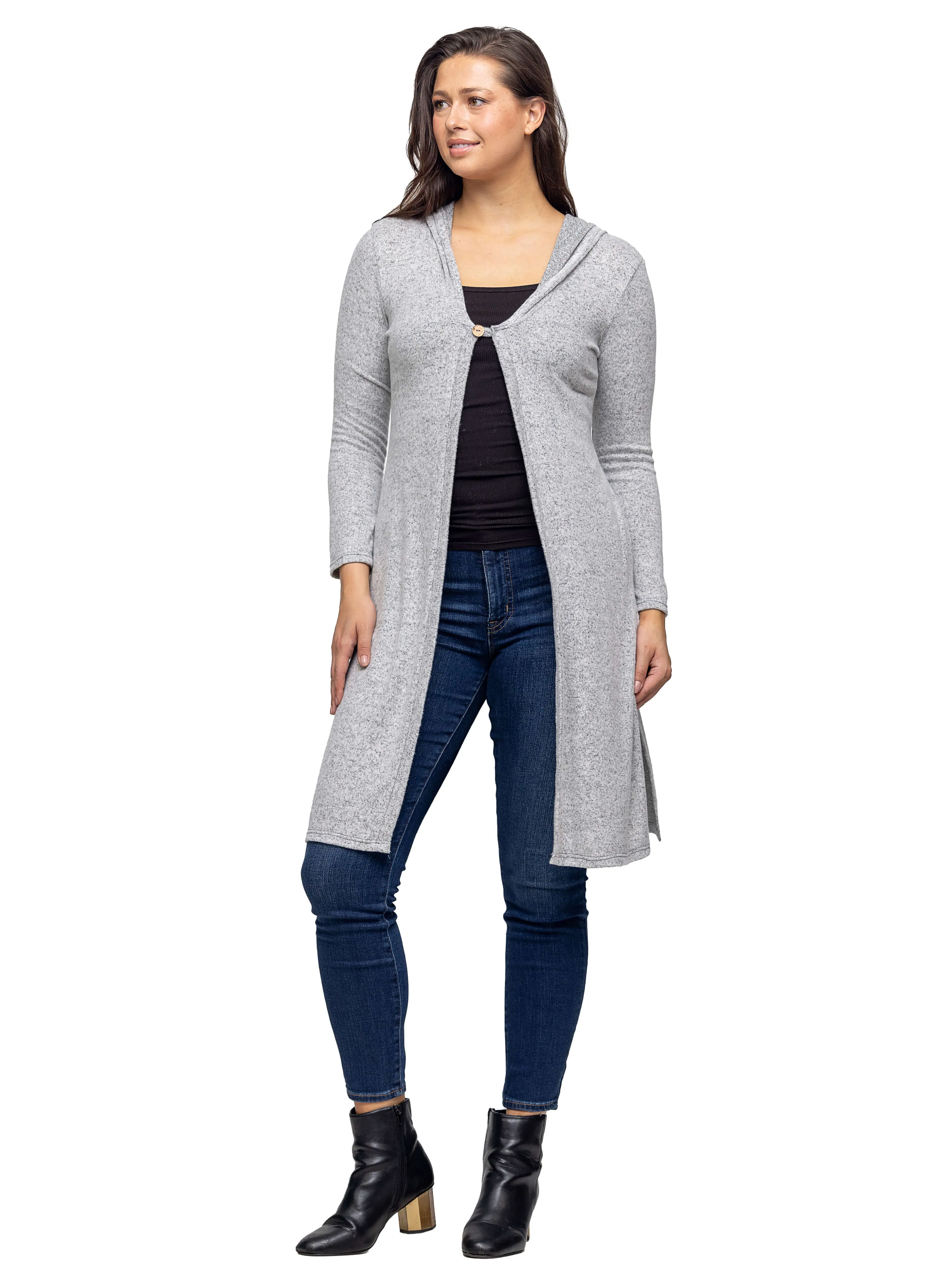 Knee Length Long Sleeve Hooded Womens Cardigan Shrug