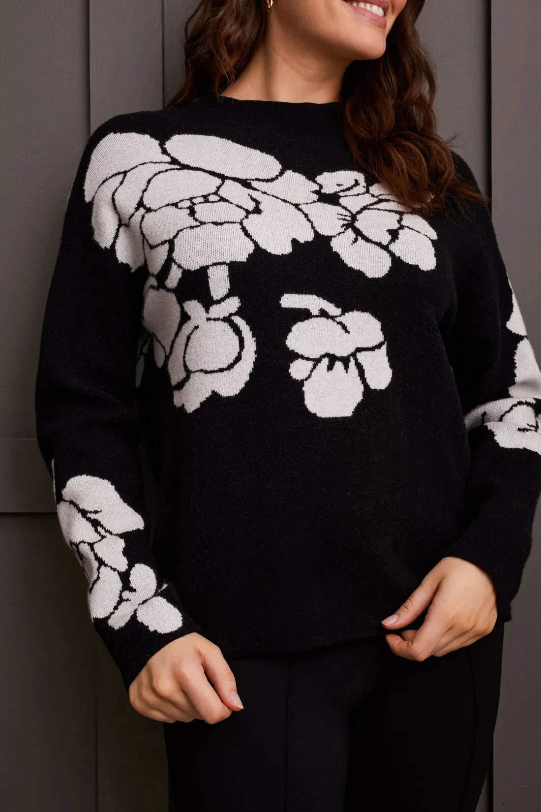 Knit Jacquard Funnel Neck Sweater