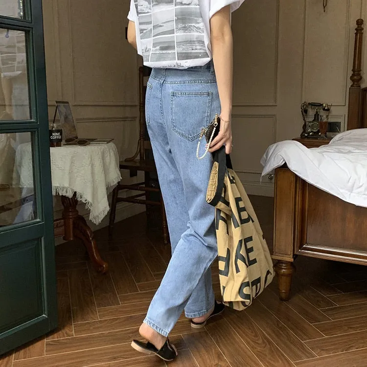 [Korean Style] High Waist Hook Pleated Wide Leg Jeans