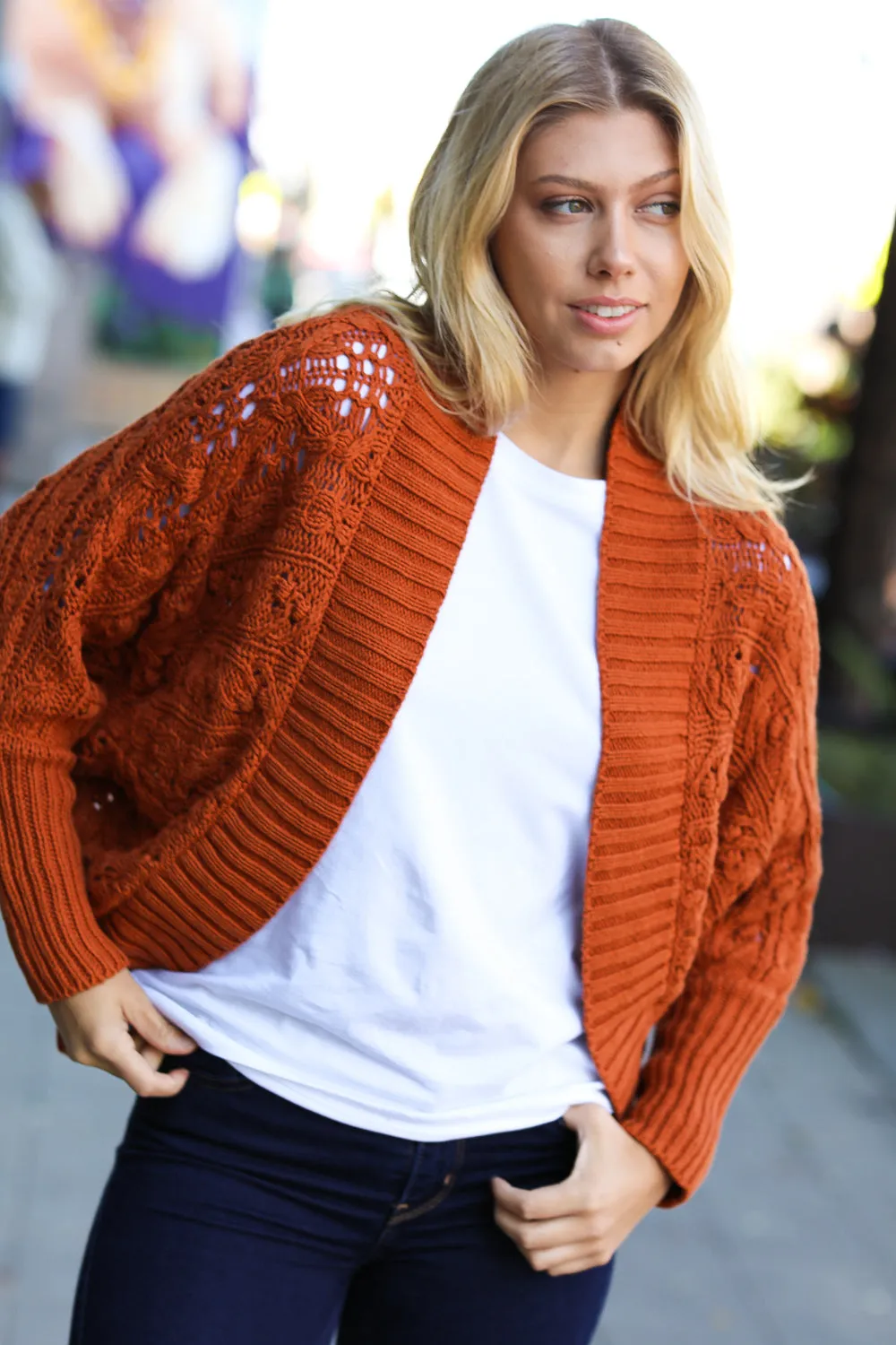 Layer Me Up Rust Cable Dolman Bolero Open Cardigan