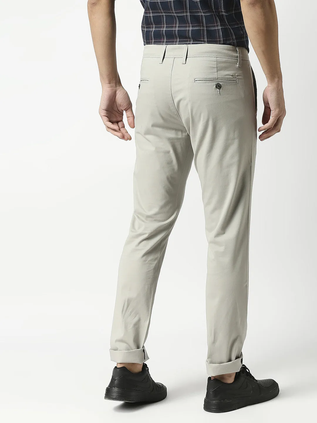 Light Grey Slim Tapered Cotton Dobby Lycra Trouser