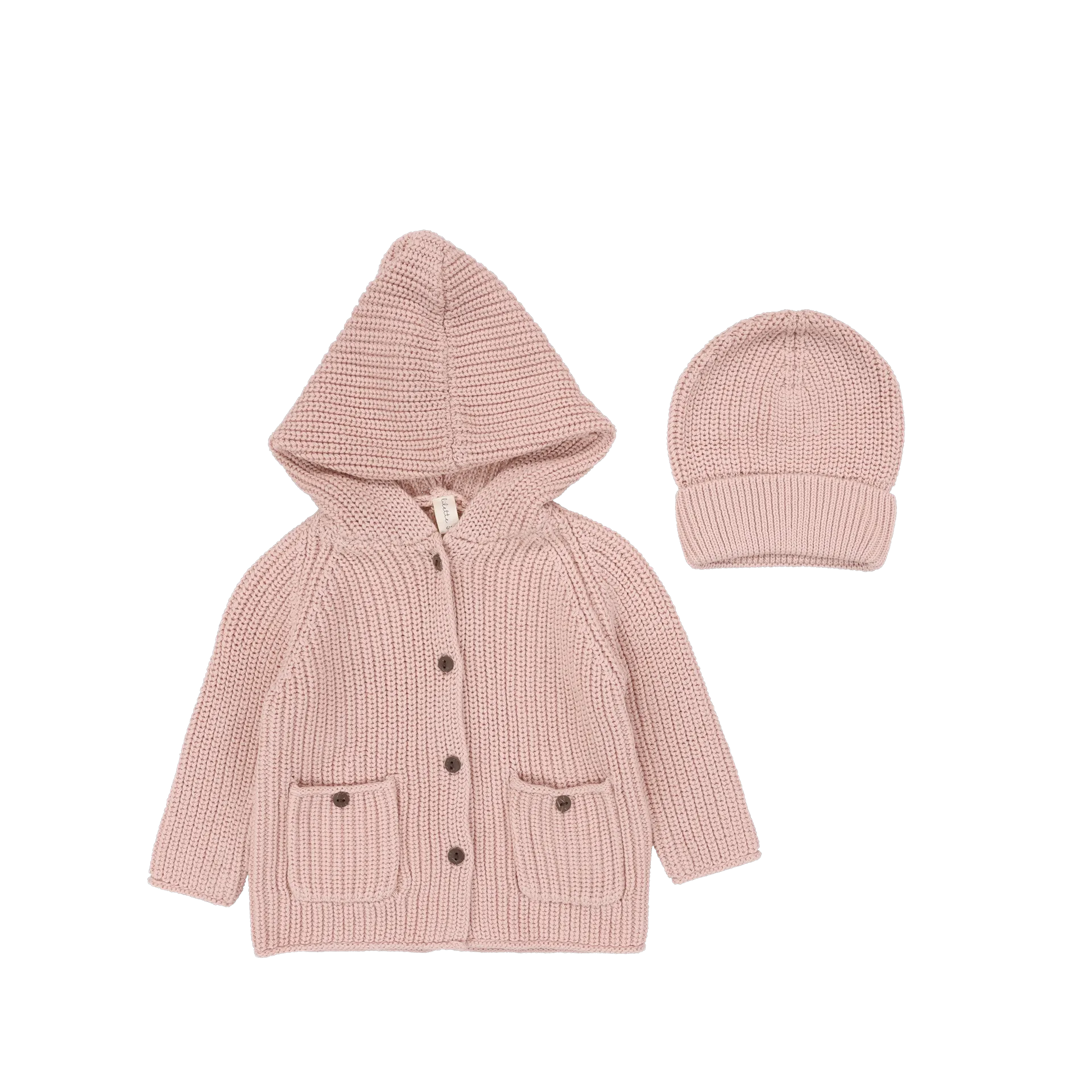 Lilette By Lil Legs Chunky Knit Jacket   Beanie Powder Pink