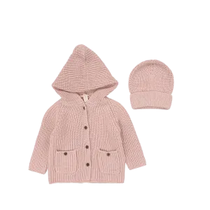 Lilette By Lil Legs Chunky Knit Jacket   Beanie Powder Pink