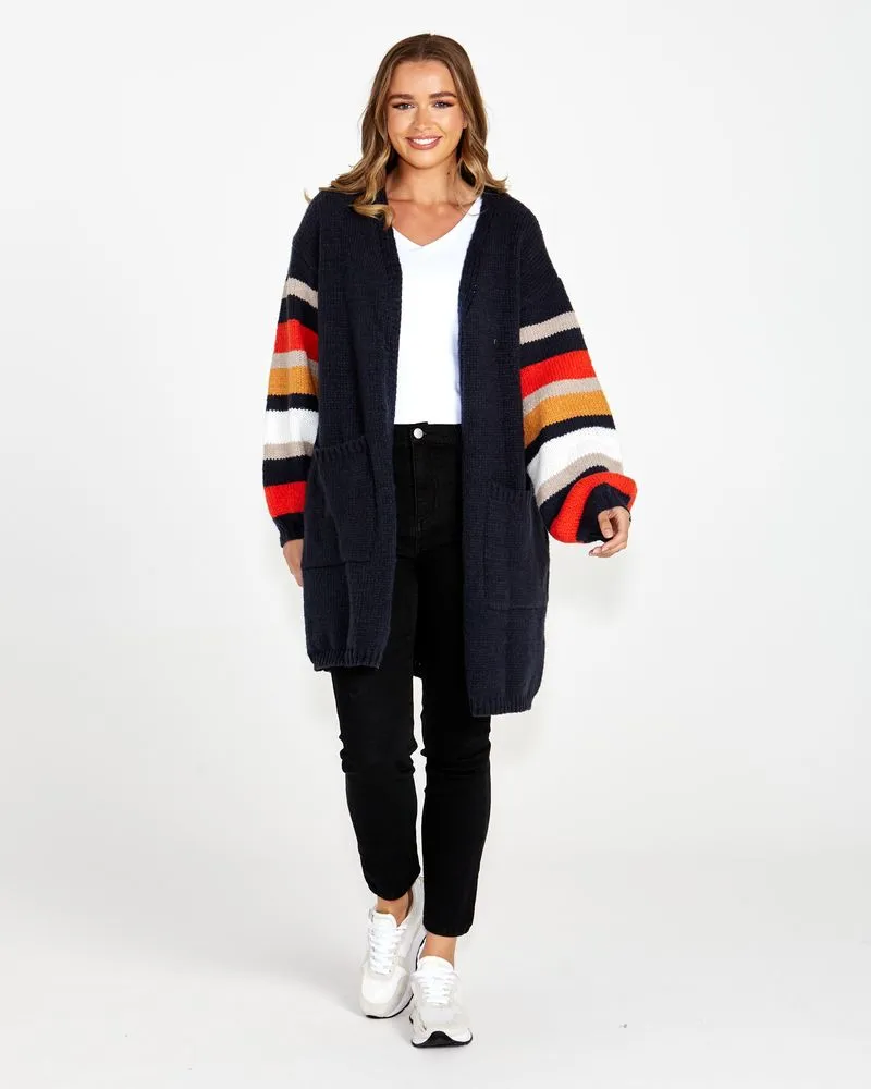 Liliana Chunky Knit Cardigan - Navy Stripe